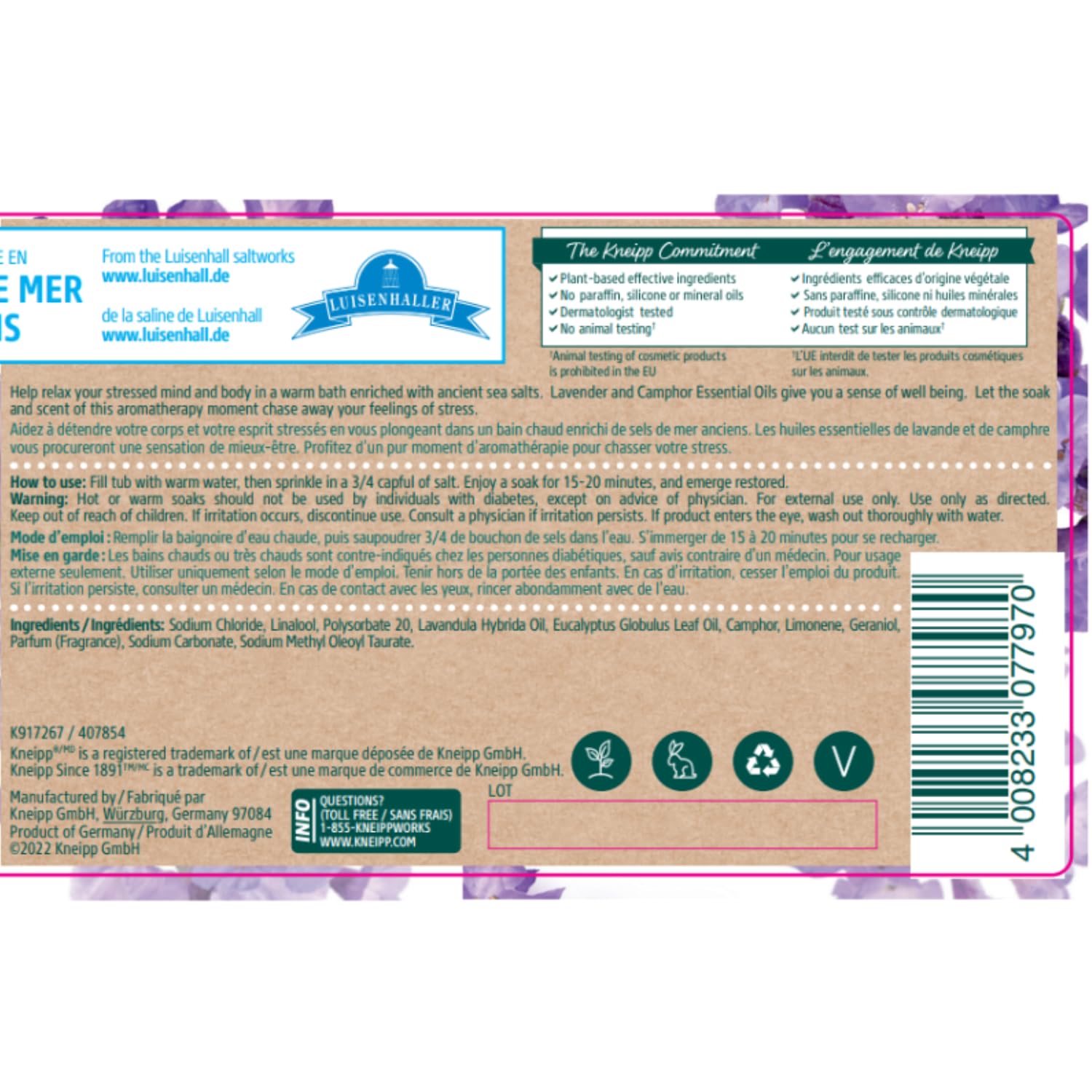 Kneipp Mineral Bath Salt Pampering Gift Set, Lavender, Dream Away, Arnica for Joints, Refreshing Eucalyptus, 2.1 Ounce 4-Pack