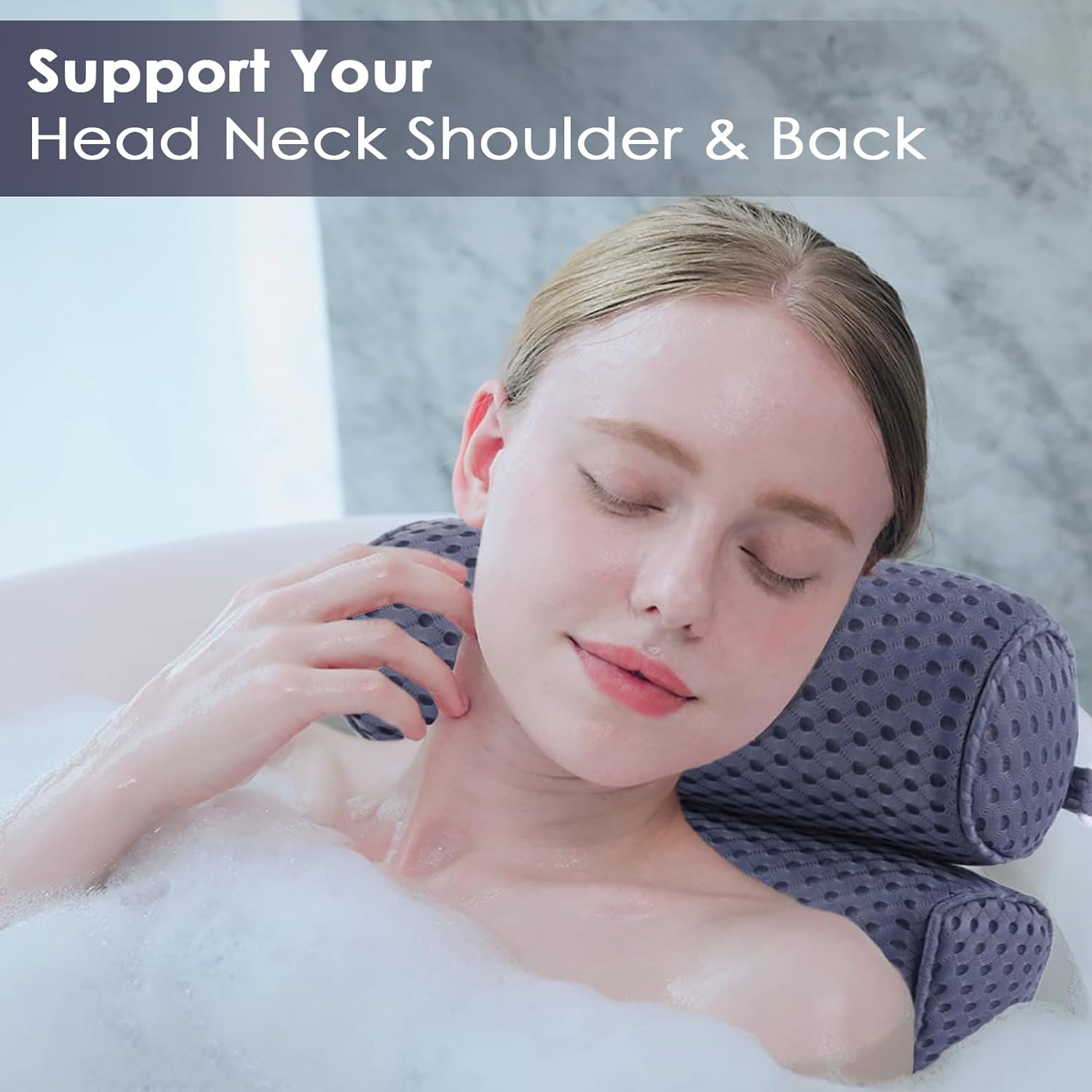 AEROiVi Bathtub Pillow Headrest Bath Pillows for Tub Neck and Back Support with Non Slip Suction Cups Spa Bath Cushion Relaxing Bathroom Accessories