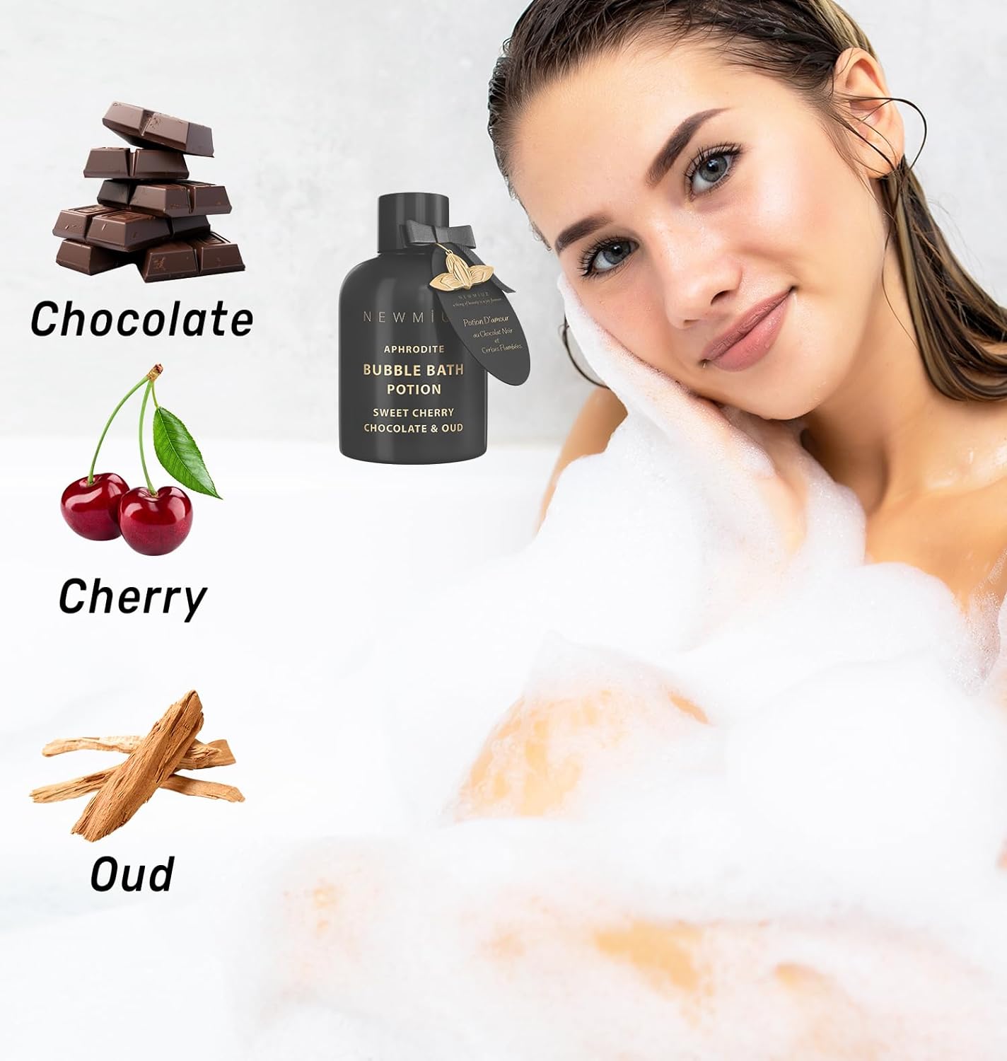Premium Bubble Bath - Long Lasting Foaming Bubbles - Romantic Bath for Couples - Love Cherry Chocolate & Oud Moisturizing - Relaxing Stress Relief - Calming Self Care Spa Gift for Birthday Christmas