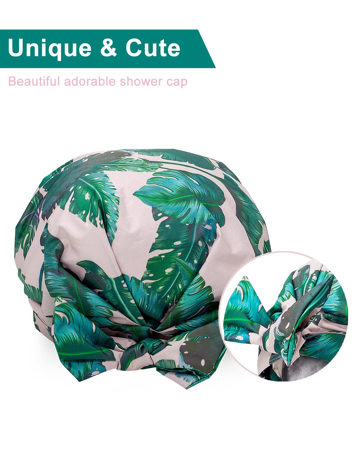 Auban Shower Cap Reusable,Ribbon Bow Bath Cap Large Design With Waterproof Exterior for All Hair Lengths,Great for Girls Spa Home Use,Hotel and Hair Salon (Green)