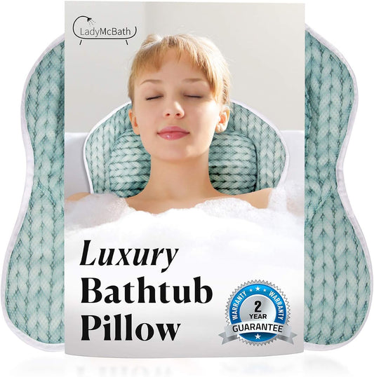 Lady McBath Bath Pillow - Luxury Bath Pillows for Tub Neck and Back Support - Powerful Suction Cups, Machine Washable Bathtub Accessory for Relaxation (Turquoise)