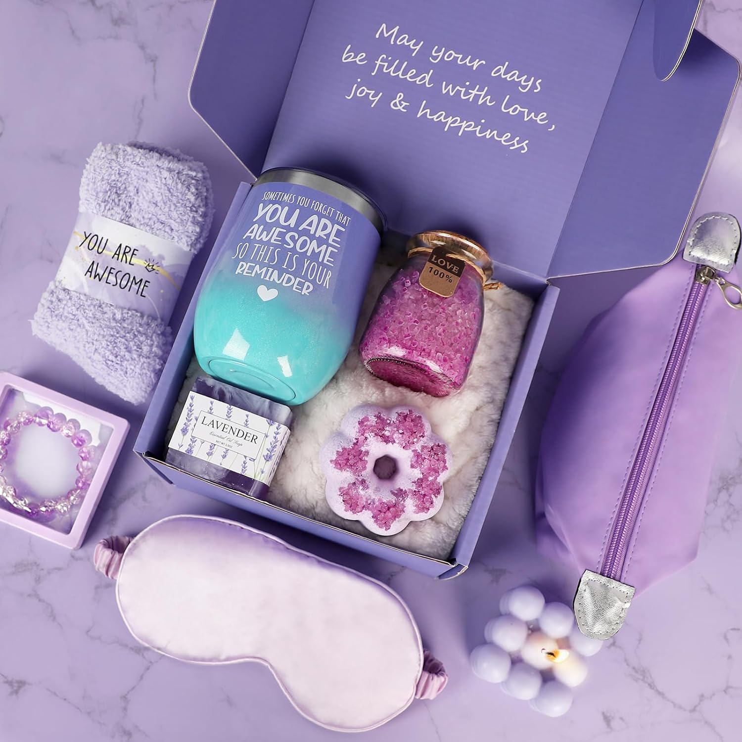 Birthday Gifts for Women, Happy Birthday Bath Relaxing Spa Gift Set Basket Box, Ideas for her, Mom, Sister, Female, Friends, Bestie, Wife, Sister Girlfriend, Daughter, Coworker, Aunt - 11PCS Purple