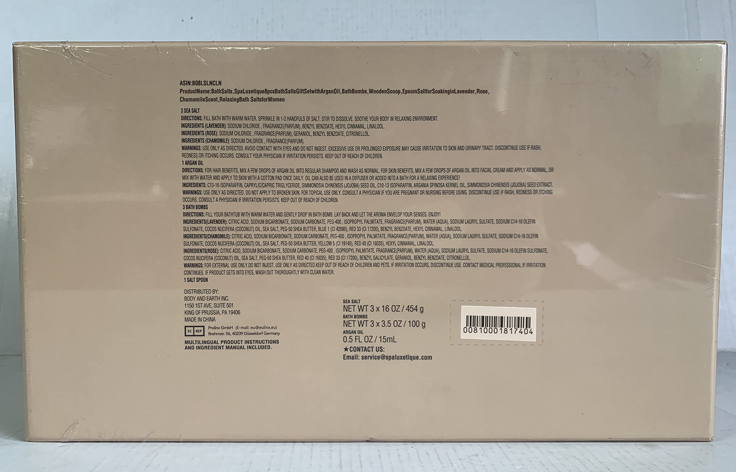 spa luxetique Bath Salts, 8pcs Bath Salts Gift Set with Argan Oil, Bath Bombs, Wooden Scoop, Epsom Salt for Soaking in Lavender, Rose, Chamomile Scent, Mother's Day Gifts