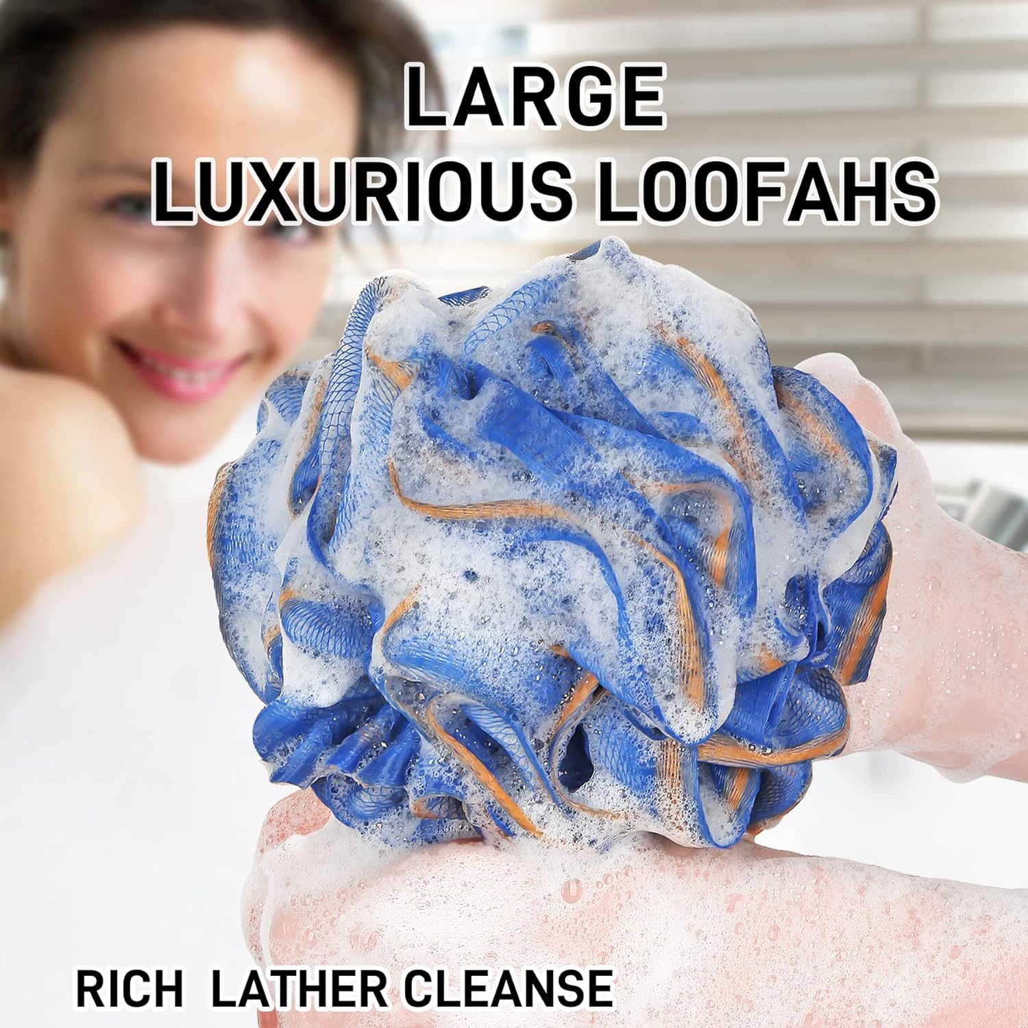Shower Loofah Bath Sponge 75g - 4 Pack Large Soft Nylon Mesh Puff for Men, Loofah Shower Exfoliating Scrubber Pouf, Full Cleanse, Beauty Bathing Accessories