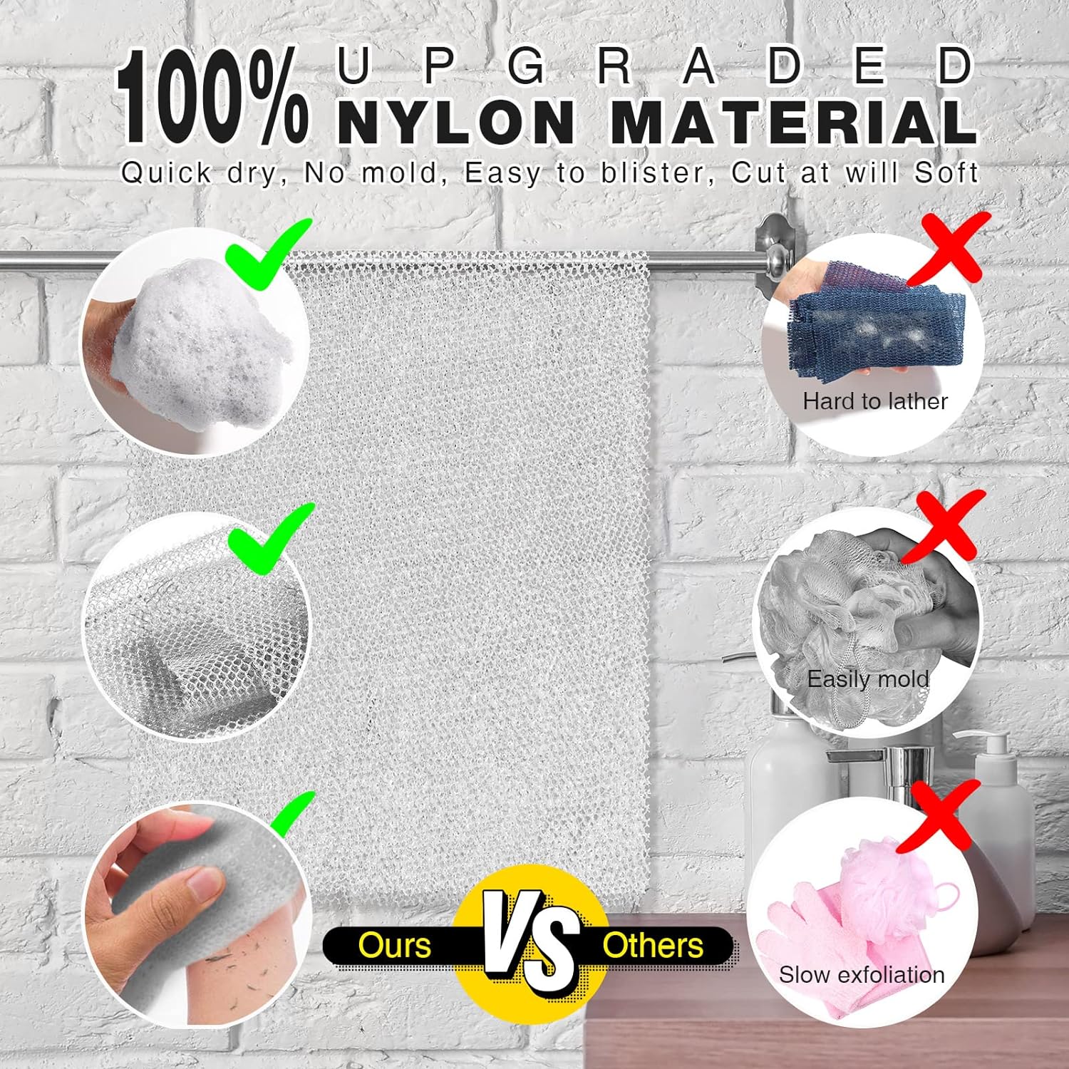 UJFQBH 3 Pieces African Bath Sponge African Net Long Net Bath Sponge Exfoliating Shower Body Scrubber Back Scrubber Skin Smoother,Great for Daily Use (Pink,Yellow,Purple)