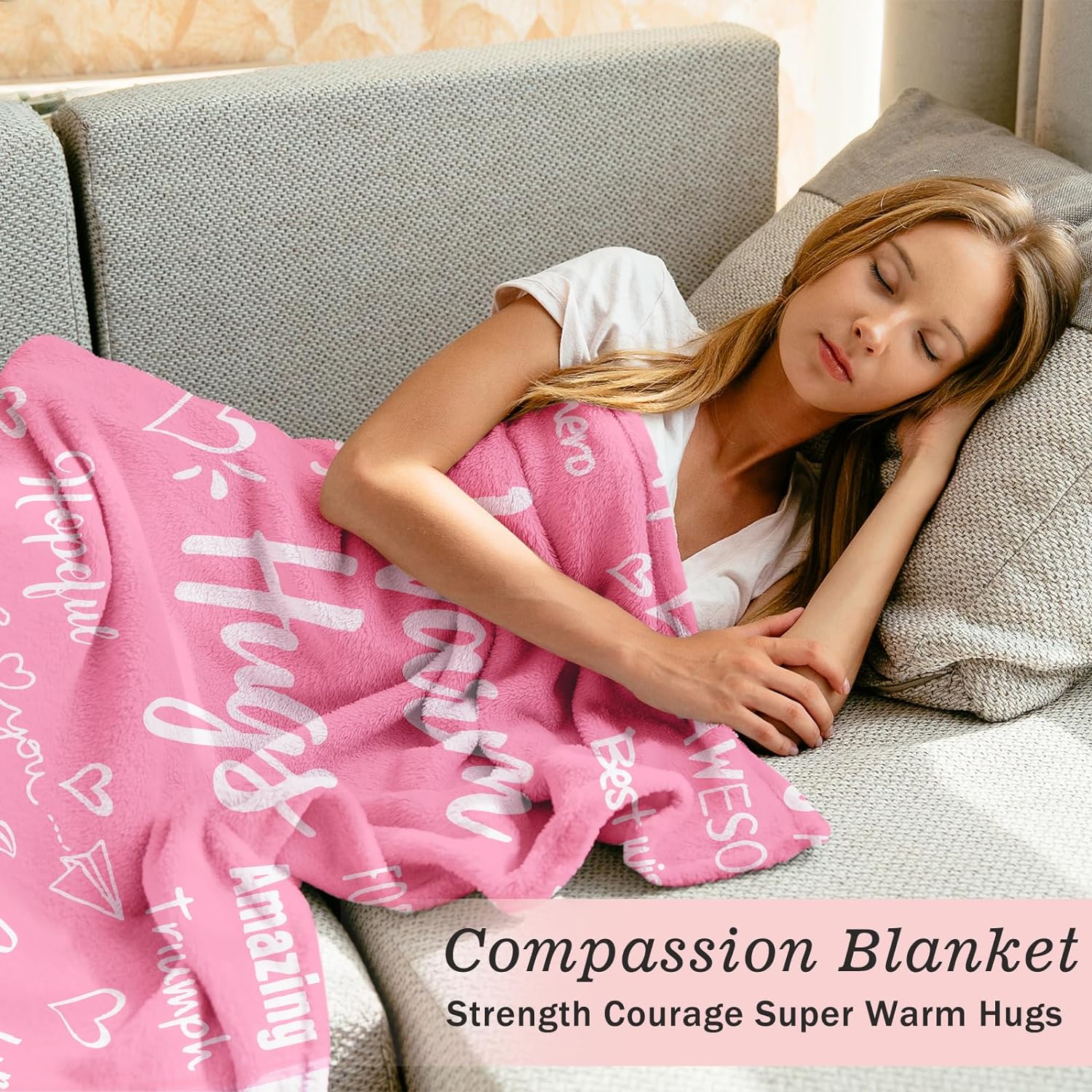 Get Well Soon Gifts for Women,After Surgery Basket with Flannel Blanket Coffee Mug,Sympathy Gifts Inspirational Thinking of you, Feel Better Soon Care Package for Sick Friends/Pink