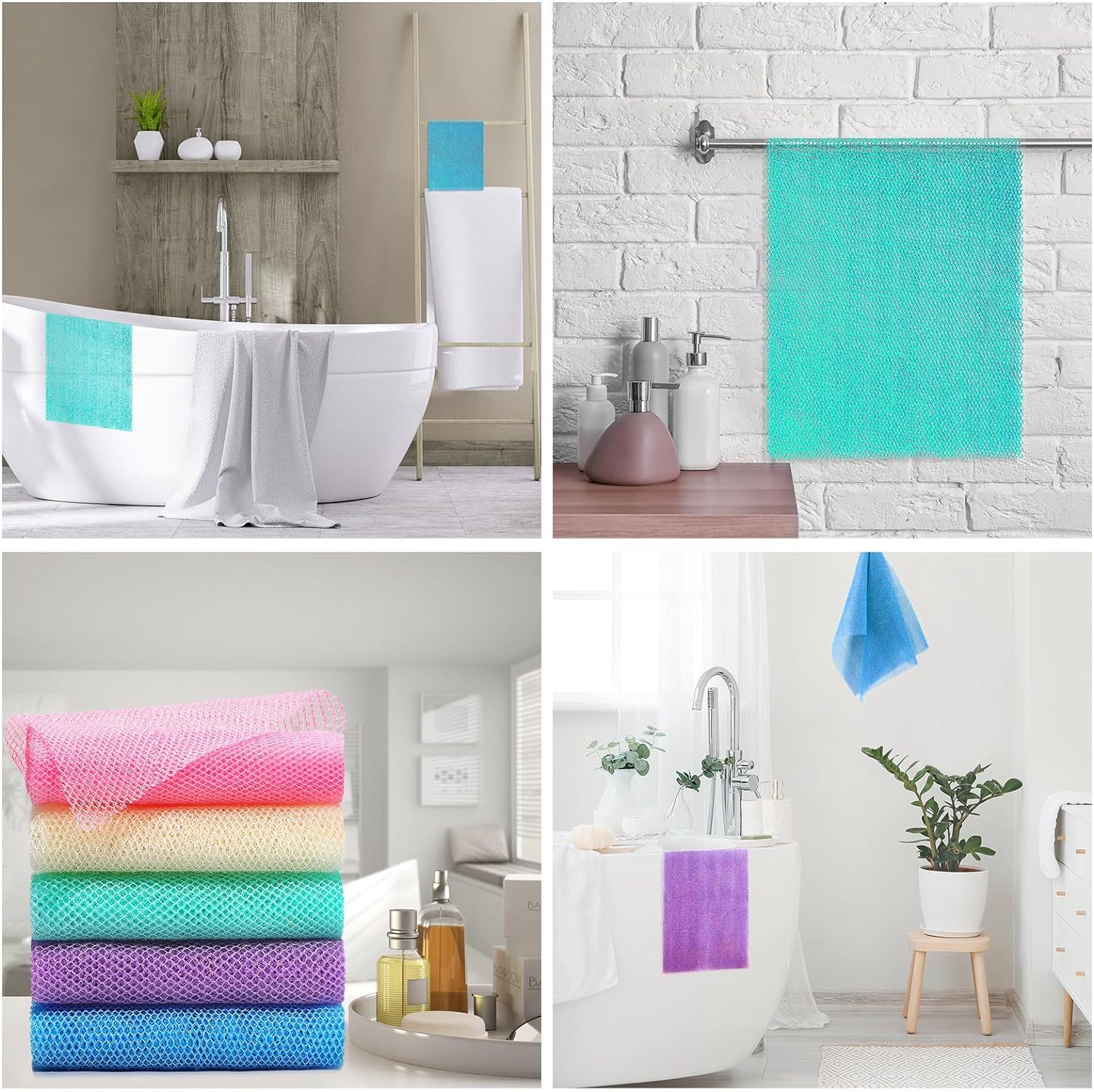 UJFQBH 3 Pieces African Bath Sponge African Net Long Net Bath Sponge Exfoliating Shower Body Scrubber Back Scrubber Skin Smoother,Great for Daily Use (Pink,Yellow,Purple)