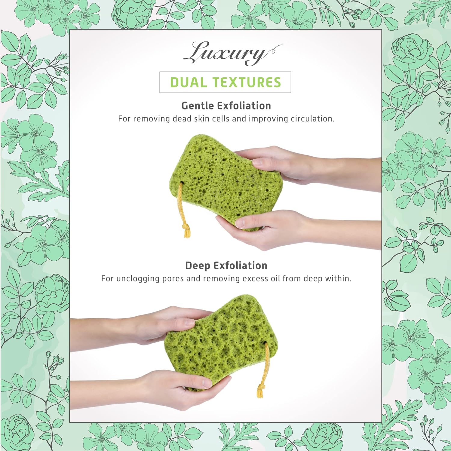 Spongentle Deep Cleansing Body Loofah Sponge, Natural Colors, for Bath and Shower, Multiple Textures for Gentle and Deep Exfoliation, Generous and Rich Lather, (Pack of 3)