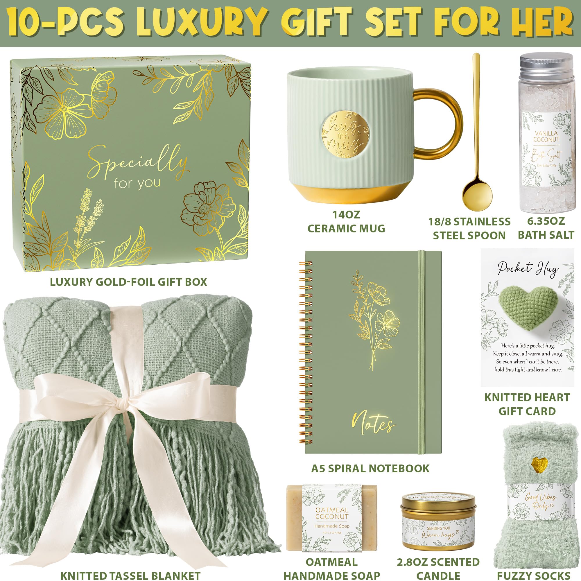 SEDUMBLISS NR 14 - Self Care Gifts for Women Get Well Soon Gift Baskets, Unique Christmas Birthday Gifts for Women Spa Care Package, Sympathy Inspirational Thinking of You Gift Set for Mom Sister Friend Wife Girlfriend