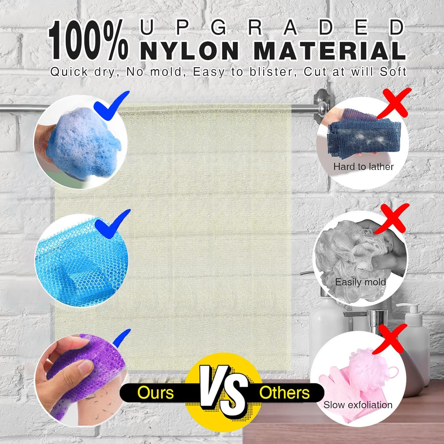 UJFQBH 3 Pieces African Bath Sponge African Net Long Net Bath Sponge Exfoliating Shower Body Scrubber Back Scrubber Skin Smoother,Great for Daily Use (Pink,Yellow,Purple)