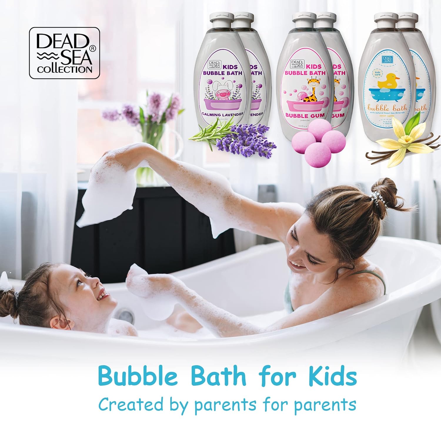 Dead Sea Collection Bubble Bath Kids with Calming Lavender Scent - Cleansing and Moisturizing Kids Bubble Bath - with Natural Dead Sea Minerals - Pack of 2 Large Bottle (33,8 fl oz Each)