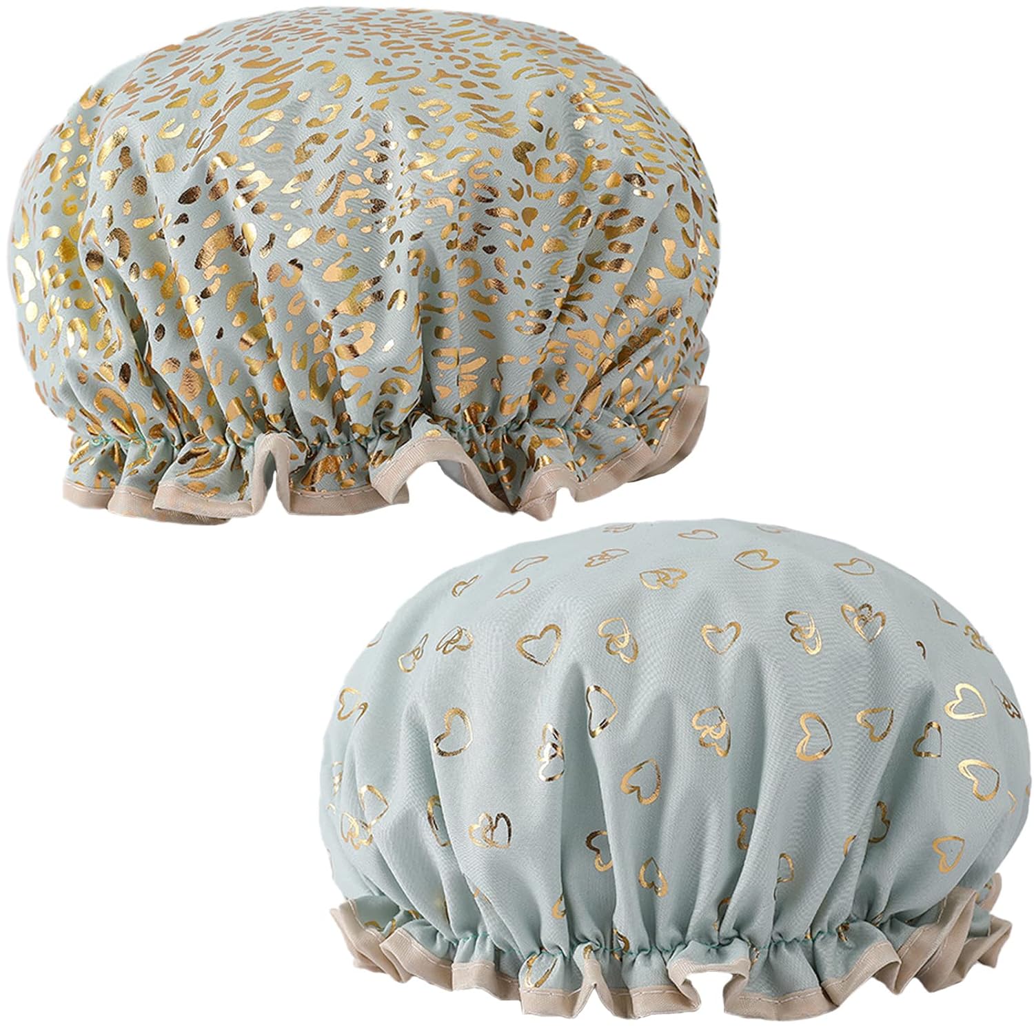 Qeuly 2 Pack Waterproof Shower Cap, Reusable Shower Cap for Women, Elastic Bathing Shower Hat Double Layers Bathing Hair Cap PEVA Lined Shower Hair Bath Cap (Pink)