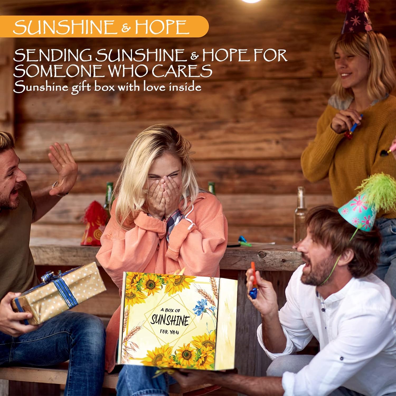 Sending Sunshine Gift, 10 Pcs Sunflower Gifts for Women, Care Package, Get Well Soon Gifts Basket Unique Birthday Gifts Box with Inspirational Blanket Candle for Women, Her, Mom, Wife, Sister