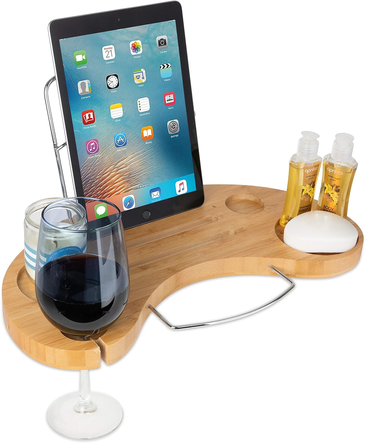 Olivia & Aiden Luxury Bathtub Caddy Tray (Bamboo) Expandable Tub Organizer w/Detachable Tablet Backrest, Wine Glass Holder, Smartphone Holder | Portable Spa Comfort