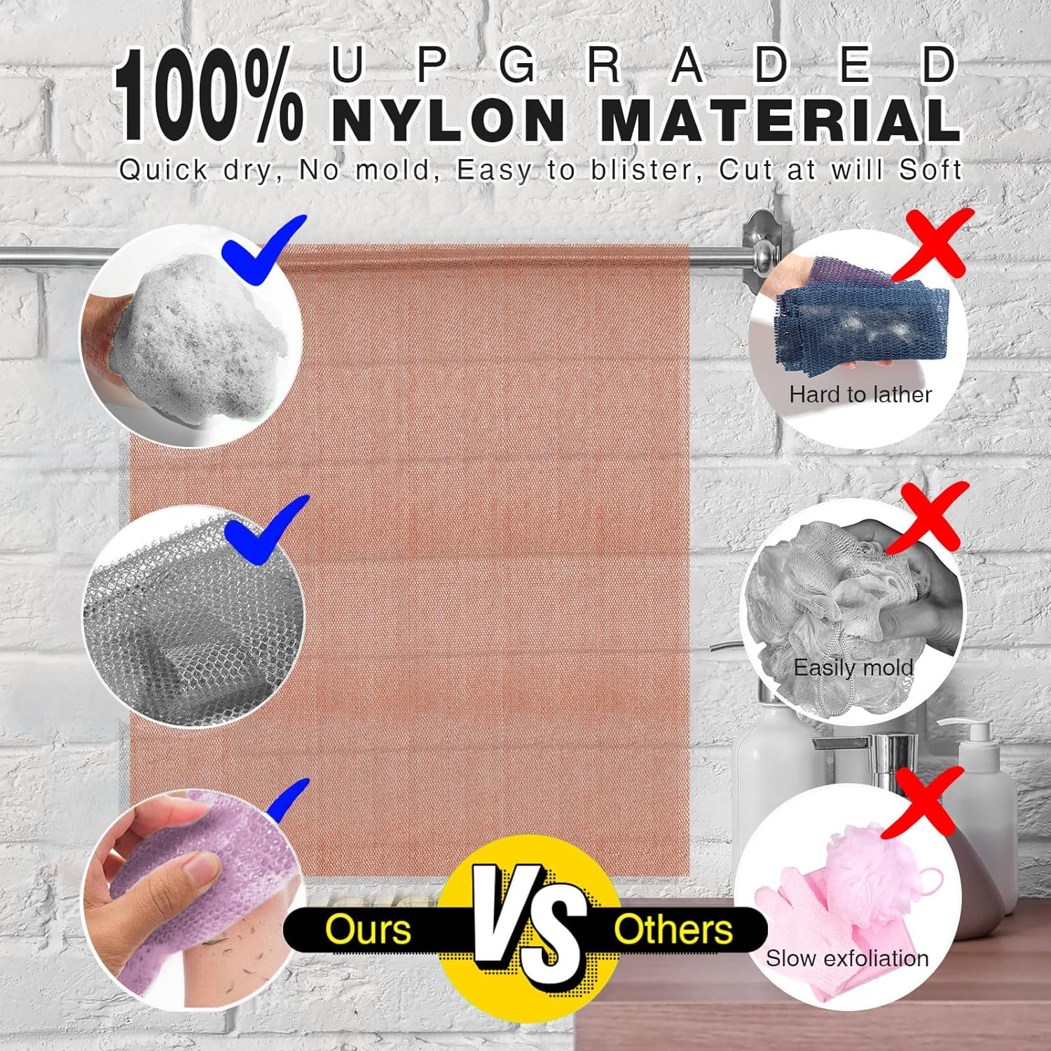 UJFQBH 3 Pieces African Bath Sponge African Net Long Net Bath Sponge Exfoliating Shower Body Scrubber Back Scrubber Skin Smoother,Great for Daily Use (Pink,Yellow,Purple)