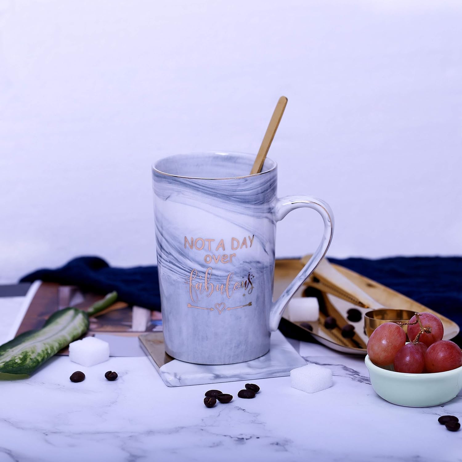 Jumway Not A Day Over Fabulous Mug Gifts Set- Birthday Gifts for Women - Funny Birthday Gift Ideas for Her,Friends, Coworkers, Her, Wife, Mom, Daughter, Sister, Aunt Ceramic Marble Mug 14 Oz