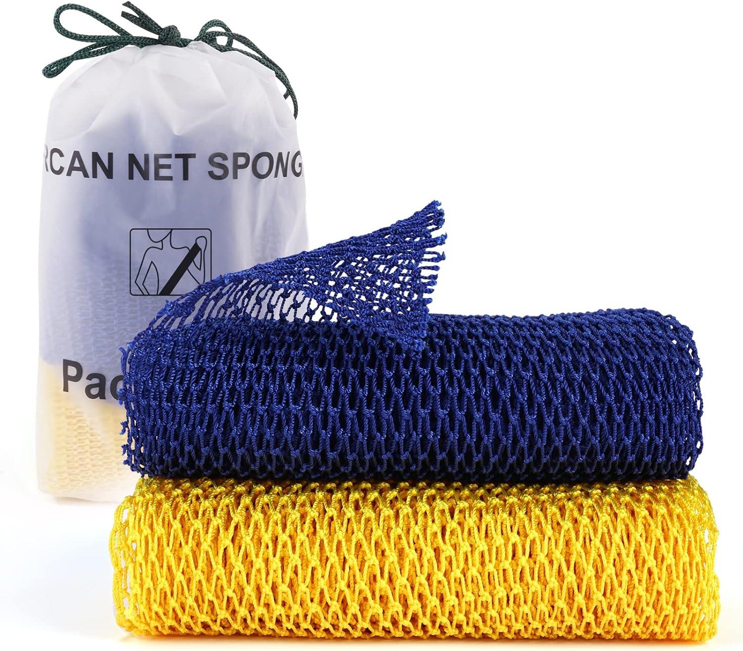 2 Pieces African Net Sponge, African Exfoliating Net Rip-Resistant Loofah Exfoliating, Body Back Scrubber for Shower, Authentic Long Nylon Exfoliating Back Washcloth Towel for All Skin