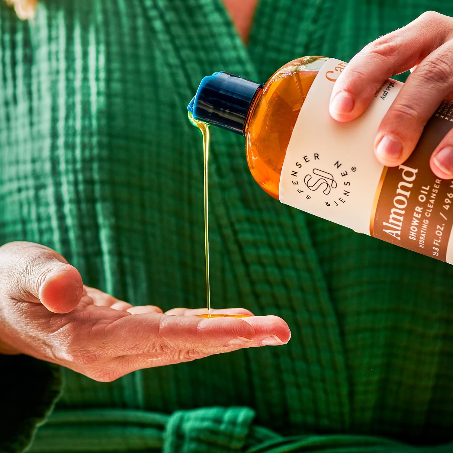 Spenser & Jensen Hydrating Almond Shower Oil - Body Wash for All Skin Types - Almond Oil Shower Gel for Women and Men - Rich in Vitamin E Oil - Sulfate Free - 16.8 Oz (Pack of 2)