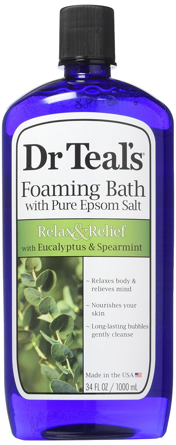 Dr Teal's Foaming Bath with Pure Epsom Salt, Sleep Blend with Melatonin, Lavender & Chamomile Essential Oils, 34 fl oz (Pack of 4) (Packaging May Vary)