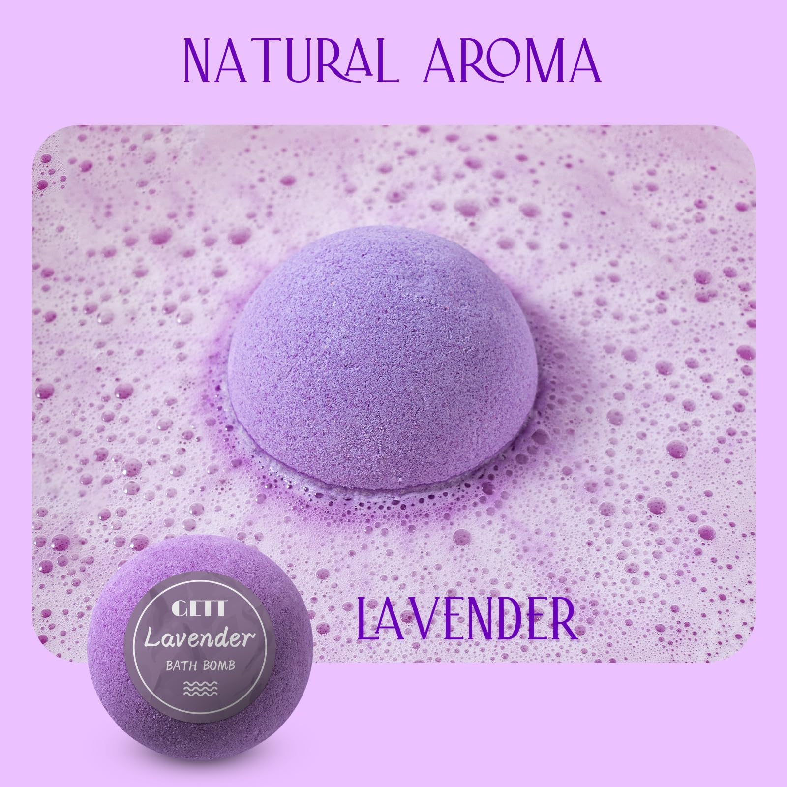 GETT Lavender Bath Bombs 4-pcs, Individually Wrapped Bath Bombs for Men & Women, Luxury Gift Set with Vegan and Essential Oils, Relaxing and Moisturizing Bubble Bath, Organic Bath Essentials for All