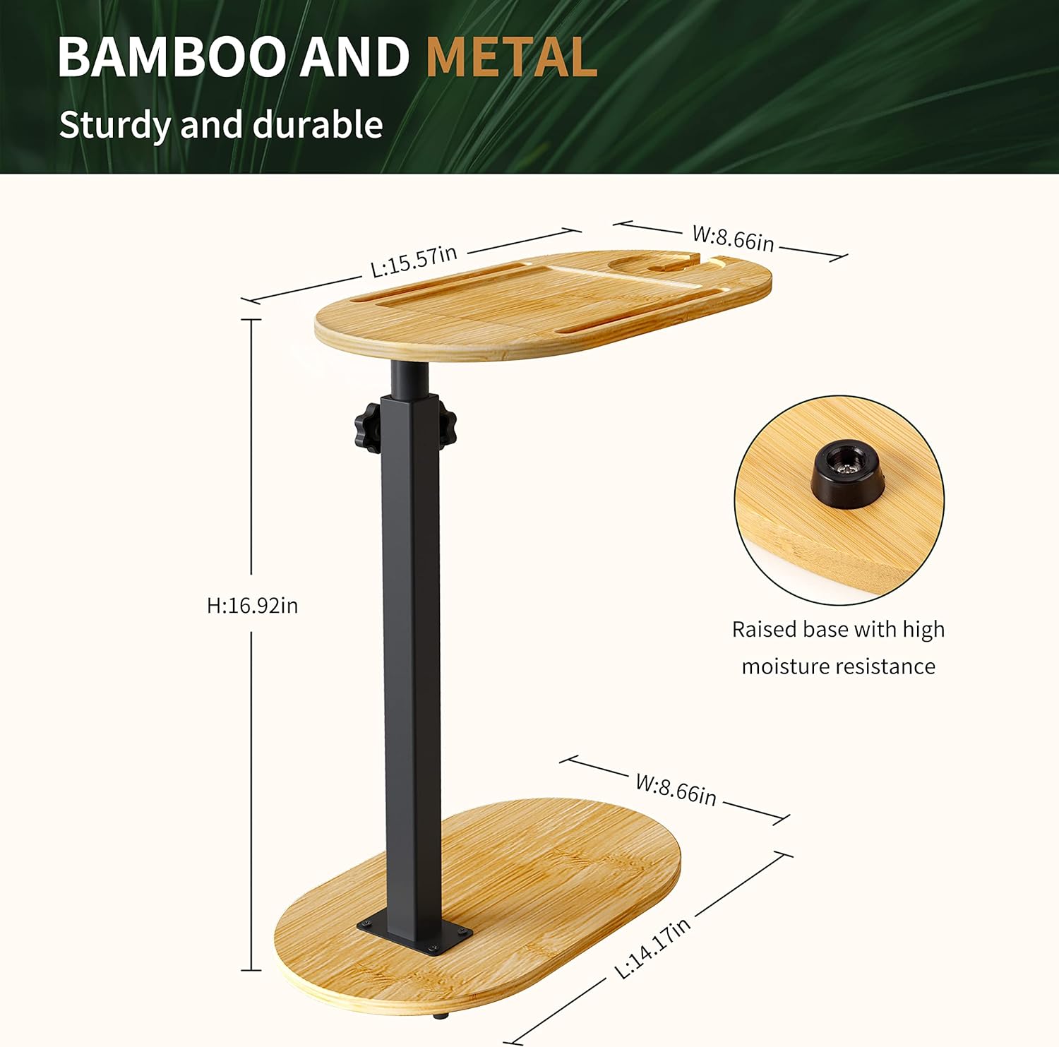 Ackitry Bamboo Bathtub Tray Table with 17-32 inch Adjustable Height, Liftable Freestanding Bath Caddy Tray for Tub Against Wall, Bathtub Side Table Shelf for Luxury Bath Home Spa Bathtub Accessories