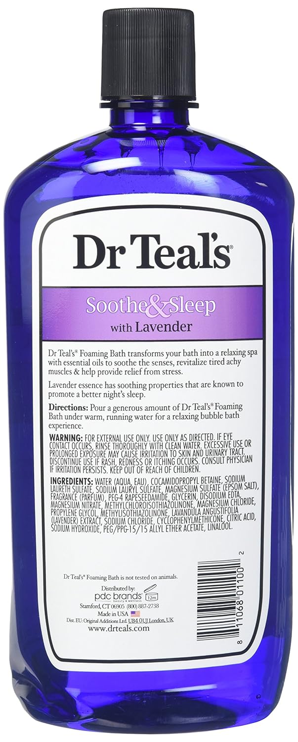 Dr Teal's Foaming Bath with Pure Epsom Salt, Sleep Blend with Melatonin, Lavender & Chamomile Essential Oils, 34 fl oz (Pack of 4) (Packaging May Vary)