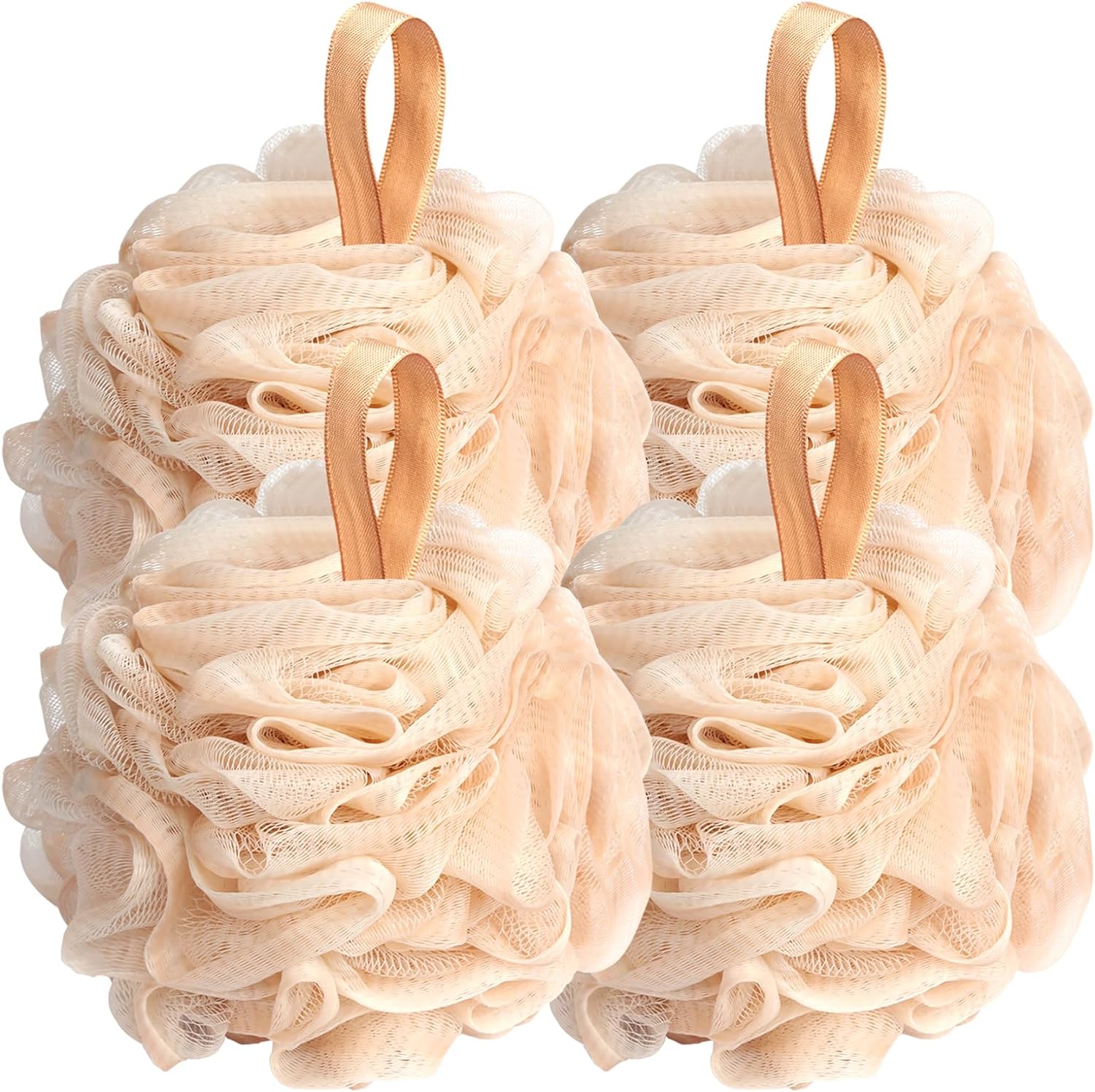 Fishent Loofah Bath Sponge Shower Loofahs, 4 Pack Soft Loofa Exfoliating Body Scrubber Mesh Shower Puff Pouf Ball Luffa for Men and Women(50g/pcs)