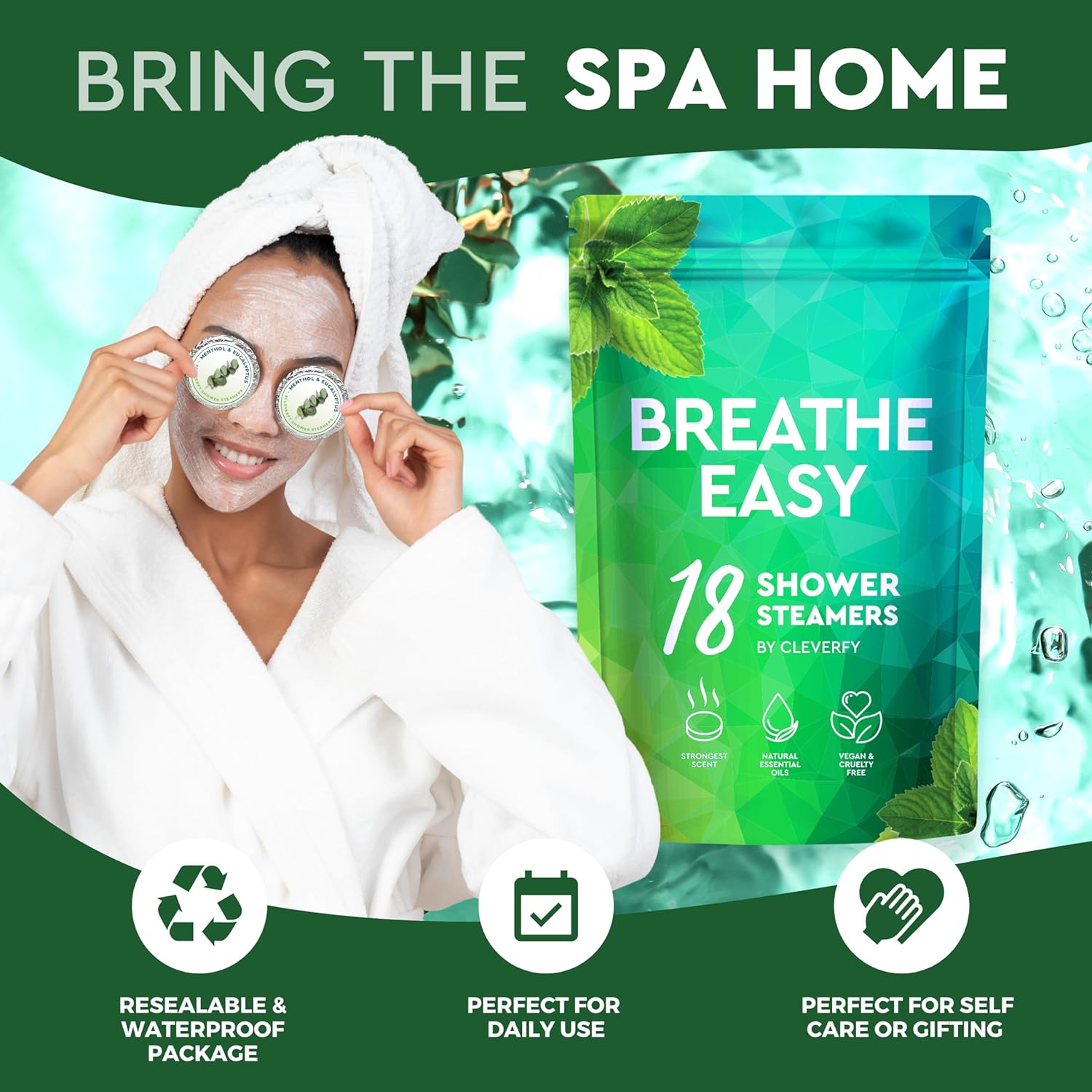 Cleverfy Shower Steamers Aromatherapy - 18 Pack of Menthol & Eucalyptus Shower Bombs with Essential Oils for Relaxation and Nasal Congestion. Christmas Gifts and Stocking Stuffers for Women and Men.