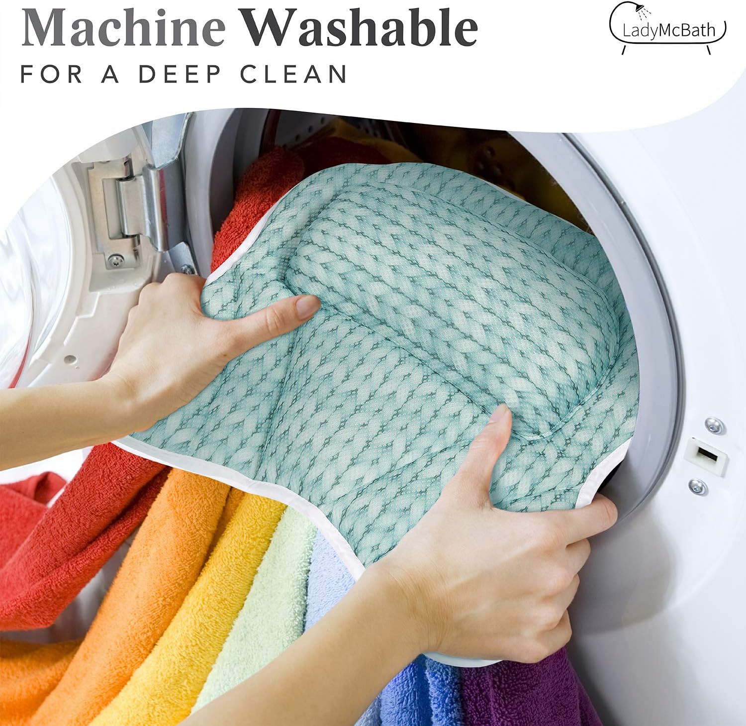 Lady McBath Bath Pillow - Luxury Bath Pillows for Tub Neck and Back Support - Powerful Suction Cups, Machine Washable Bathtub Accessory for Relaxation (Turquoise)