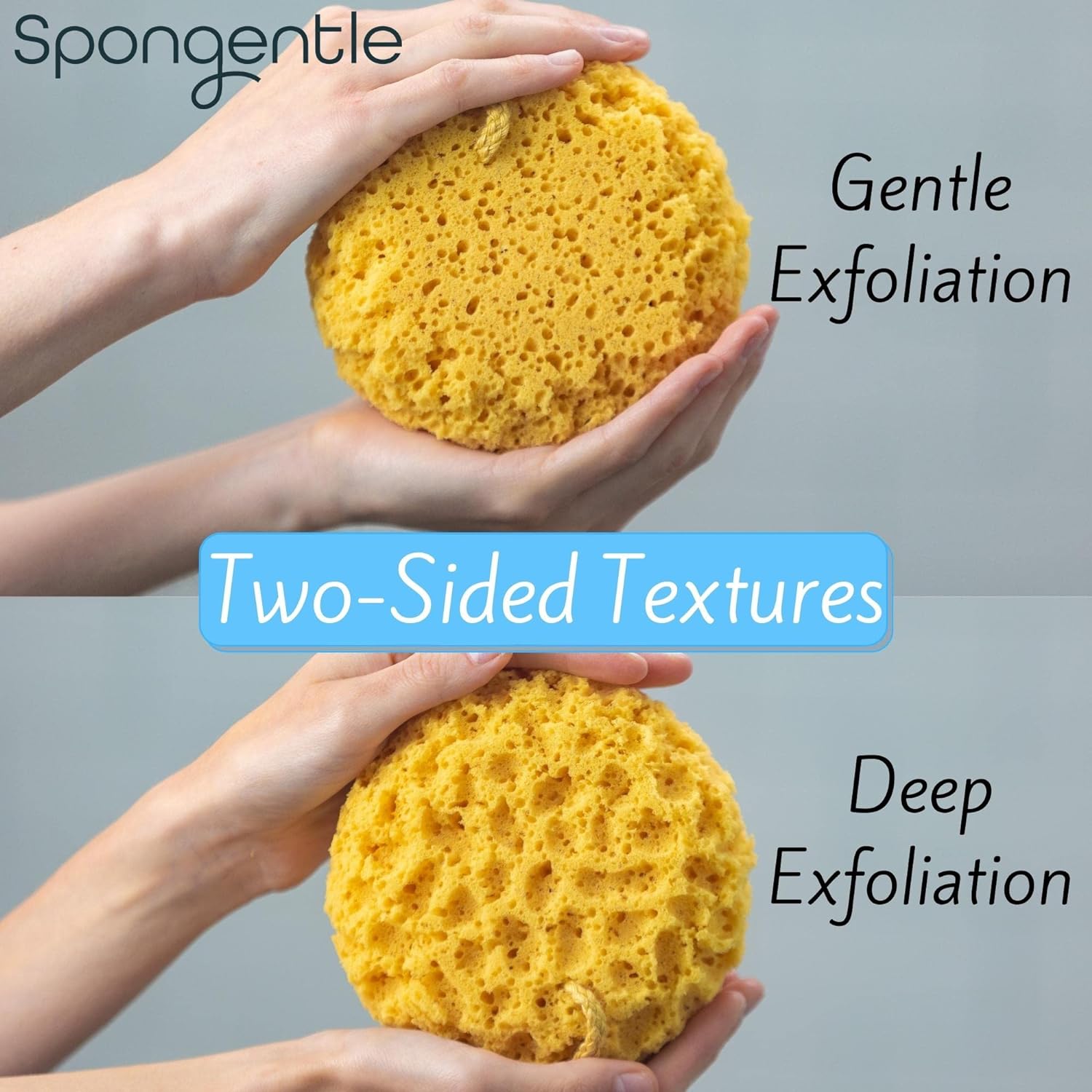 Spongentle Deep Cleansing Body Loofah Sponge, Natural Colors, for Bath and Shower, Multiple Textures for Gentle and Deep Exfoliation, Generous and Rich Lather, (Pack of 3)