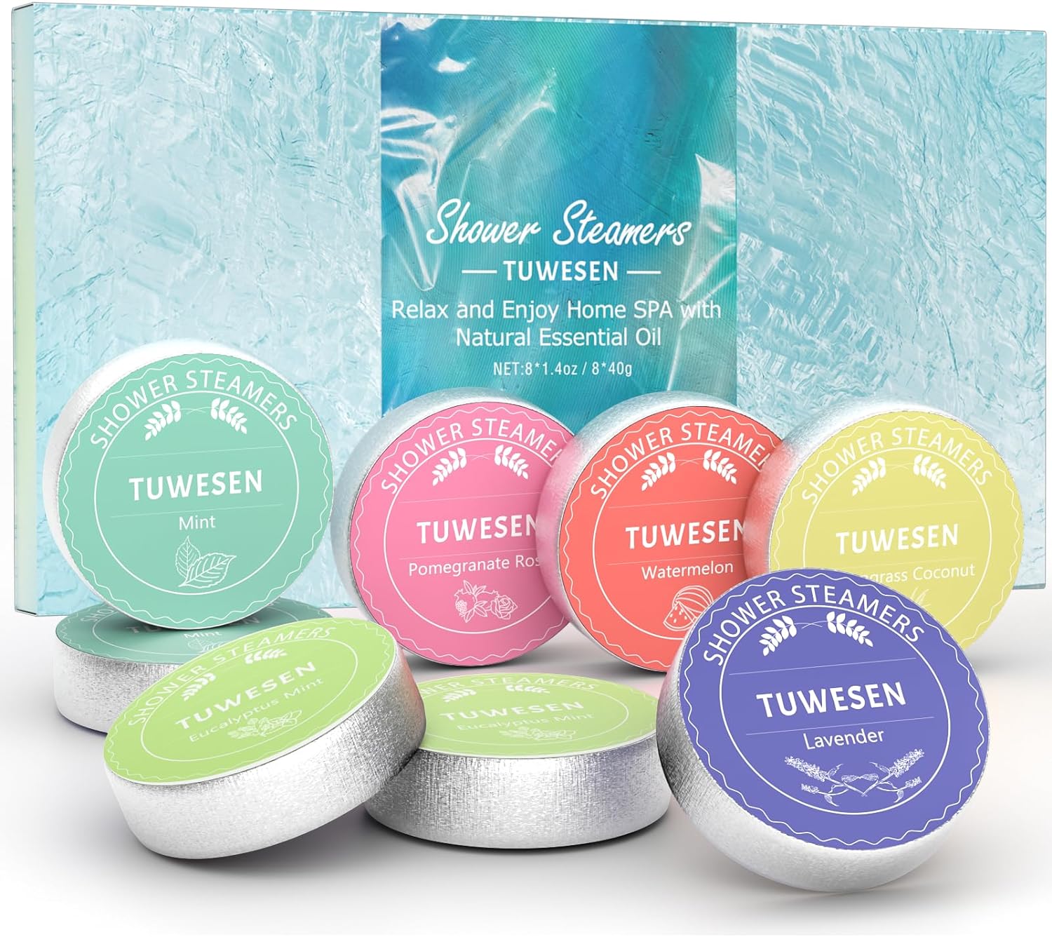 TUWESEN Shower Steamers Aromatherapy, SPA Kit, 8 PCS Shower Steamers for Women, Shower Bombs with Essential Oils-Self Care & Relaxation Birthday Gifts for Women and Men. Purple Romantic Set