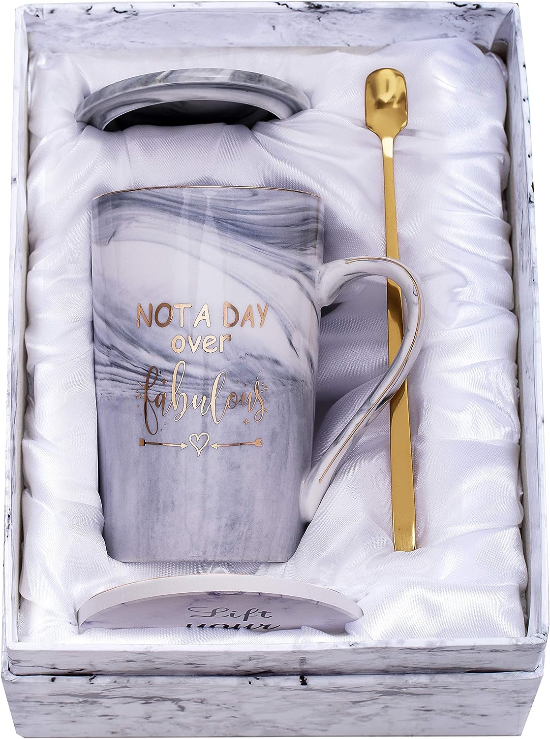 Jumway Not A Day Over Fabulous Mug Gifts Set- Birthday Gifts for Women - Funny Birthday Gift Ideas for Her,Friends, Coworkers, Her, Wife, Mom, Daughter, Sister, Aunt Ceramic Marble Mug 14 Oz