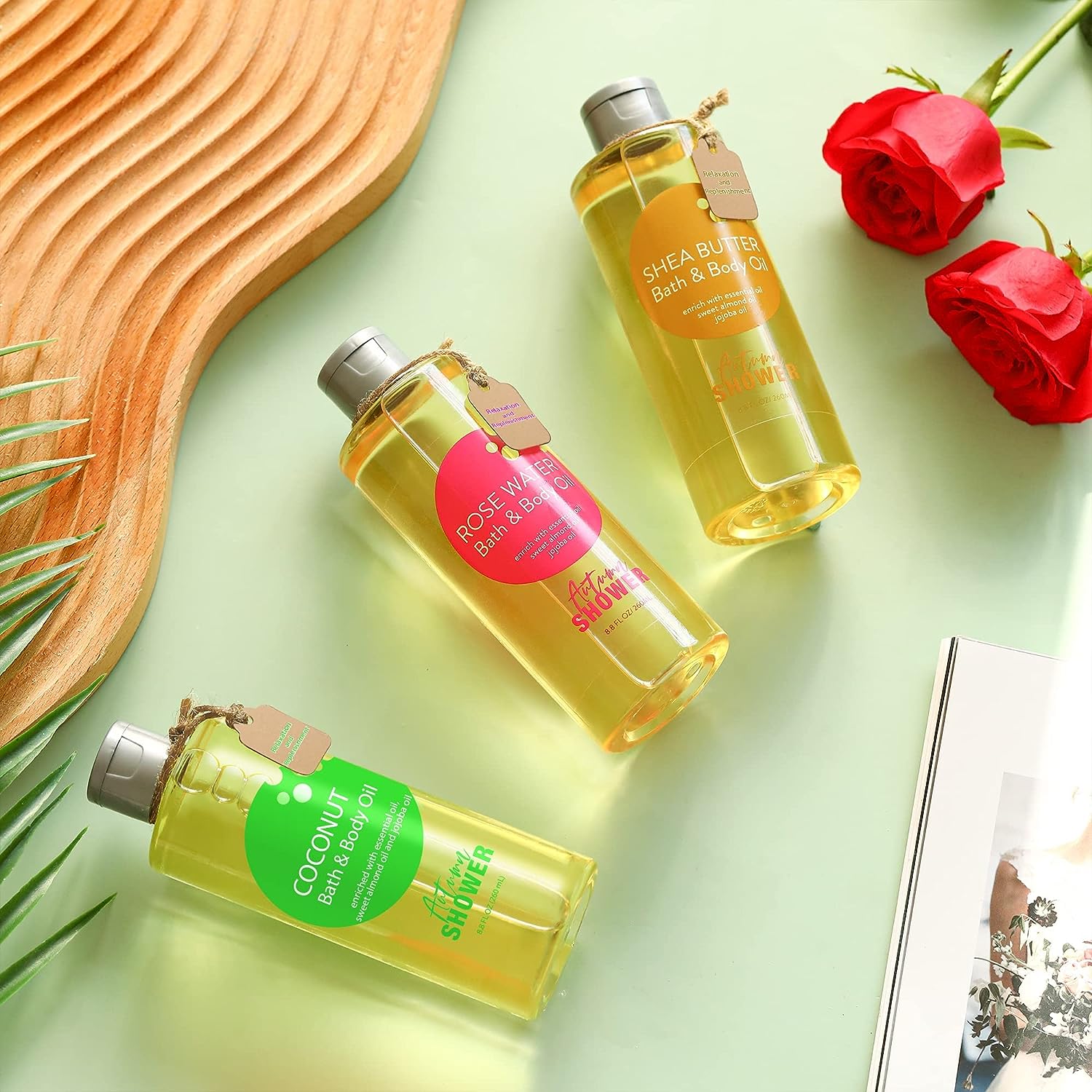 Bath and Body Oil Autumn Shower Body Oil with Sweet Almond Oil Jojoba Oil and Shea Butter, Lavender & Coconut Shower Oils Mother's Day Gift for Women Dry Skin Christmas Gift Set 17.6 fl oz (Pack of 2)