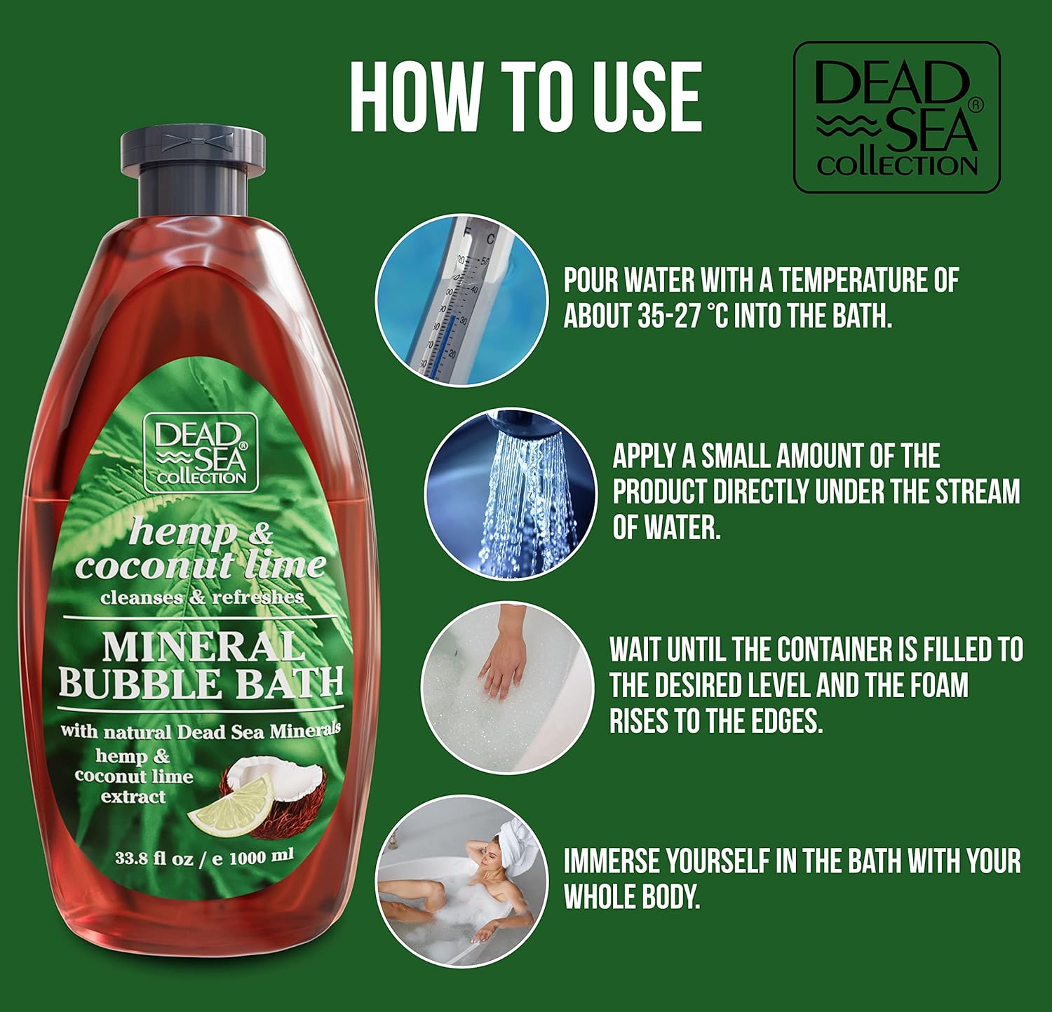 Dead Sea Collection Bubble Bath for Women and Men - with Coconut Oil and Natural Minerals - Nourishing and Moisturizing Skin - Pack of 2 (67.6 fl.oz)