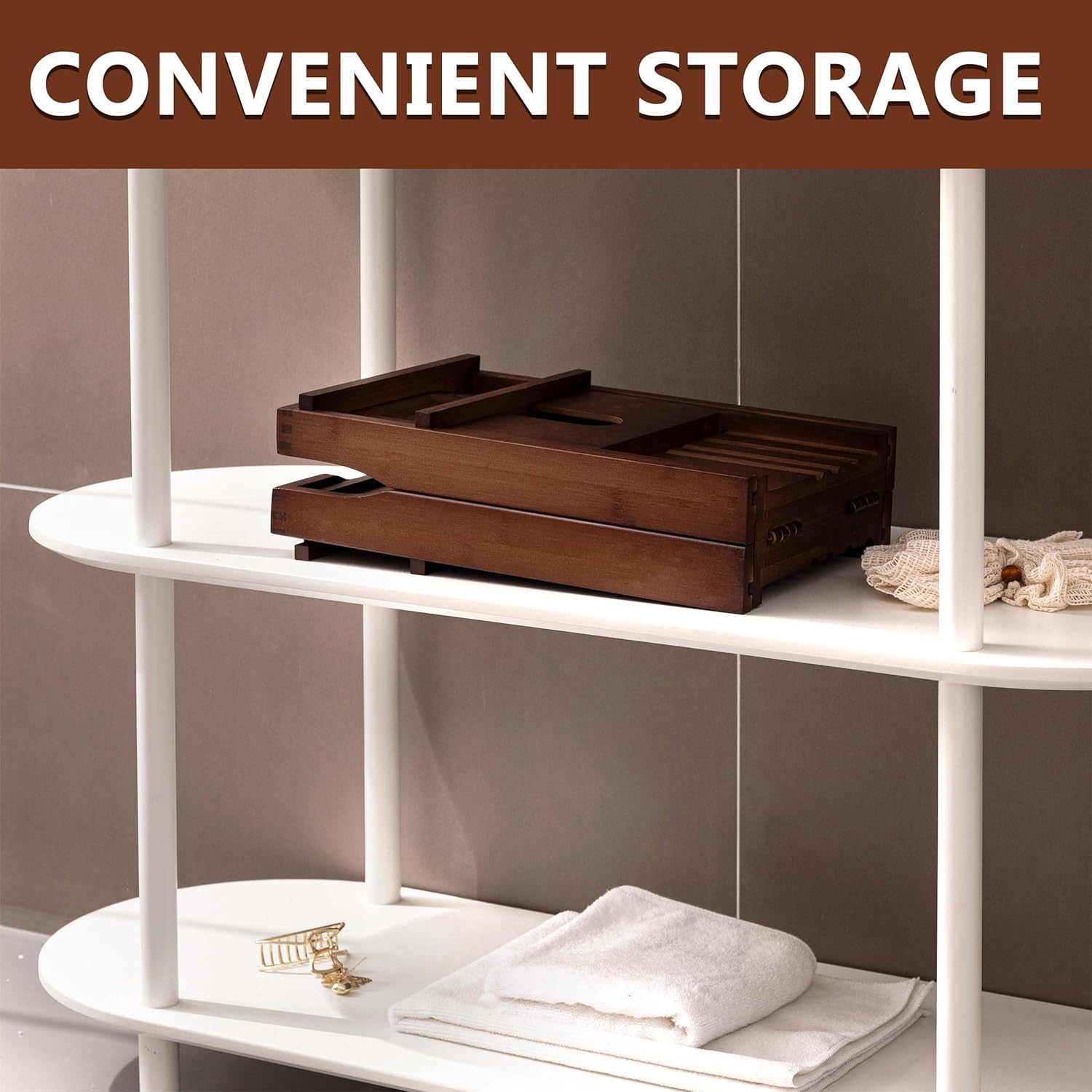 HBlife Bathtub Caddy Tray Foldable Bamboo Bath Table Tray with Book and Wine Glass Holder, Expandable Bathroom Accessories