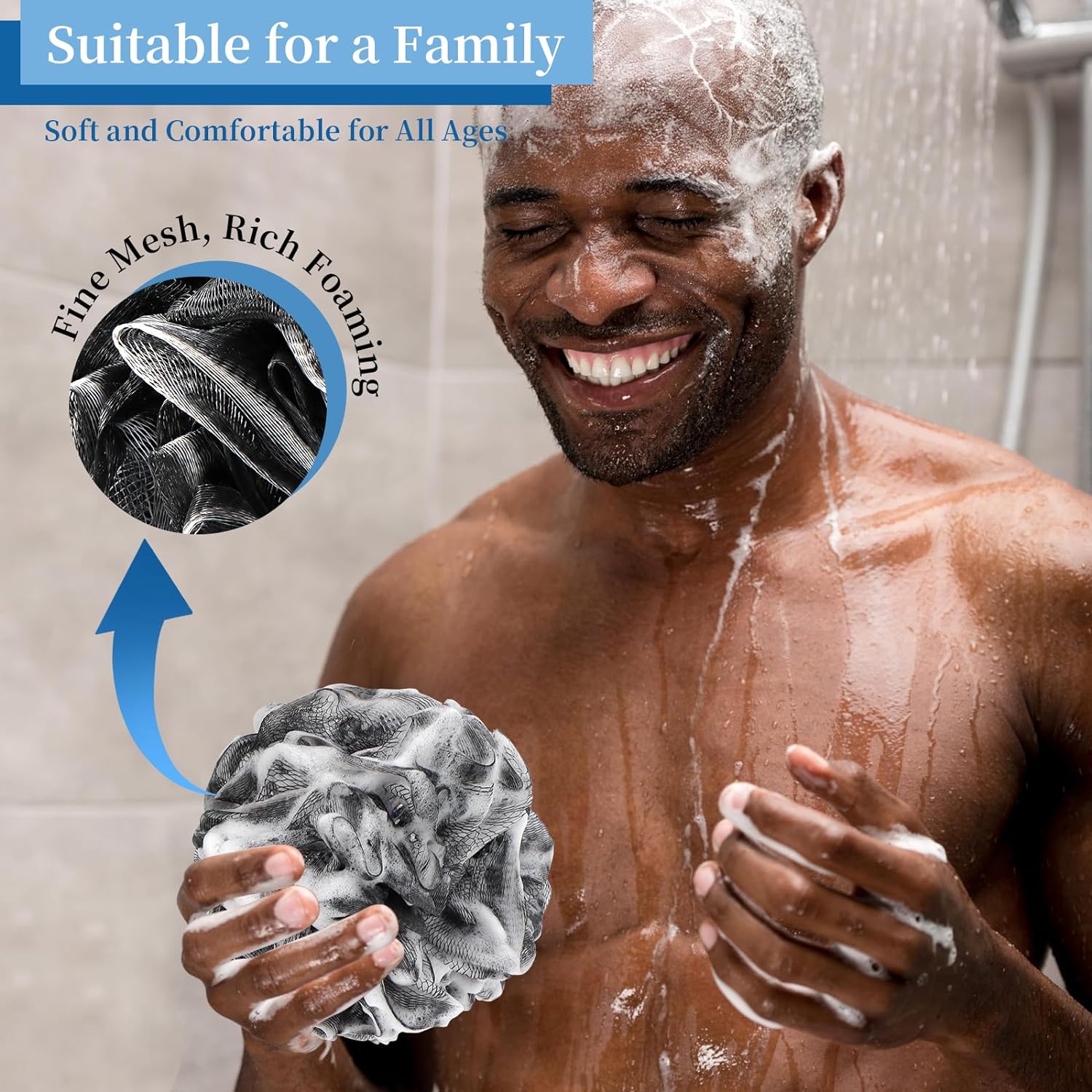 FARMOGA Bath Loofah Sponge Back Scrubber Shower Sponge Soft Mesh Exfoliator Pouf Shower Ball Bath Sponges for Women and Men Bath Accessories (4Pcs 50g Multi Colour)