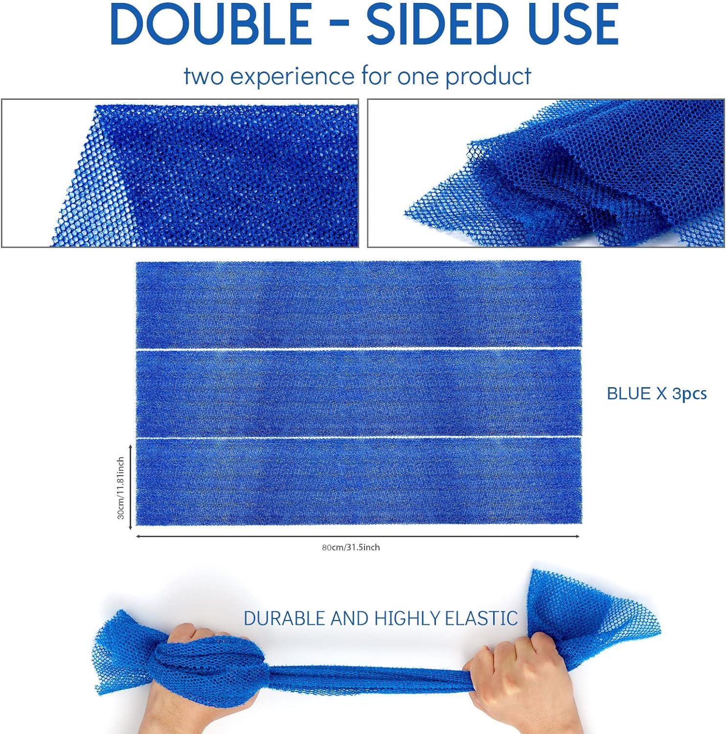 UJFQBH 3 Pieces African Bath Sponge African Net Long Net Bath Sponge Exfoliating Shower Body Scrubber Back Scrubber Skin Smoother,Great for Daily Use (Pink,Yellow,Purple)