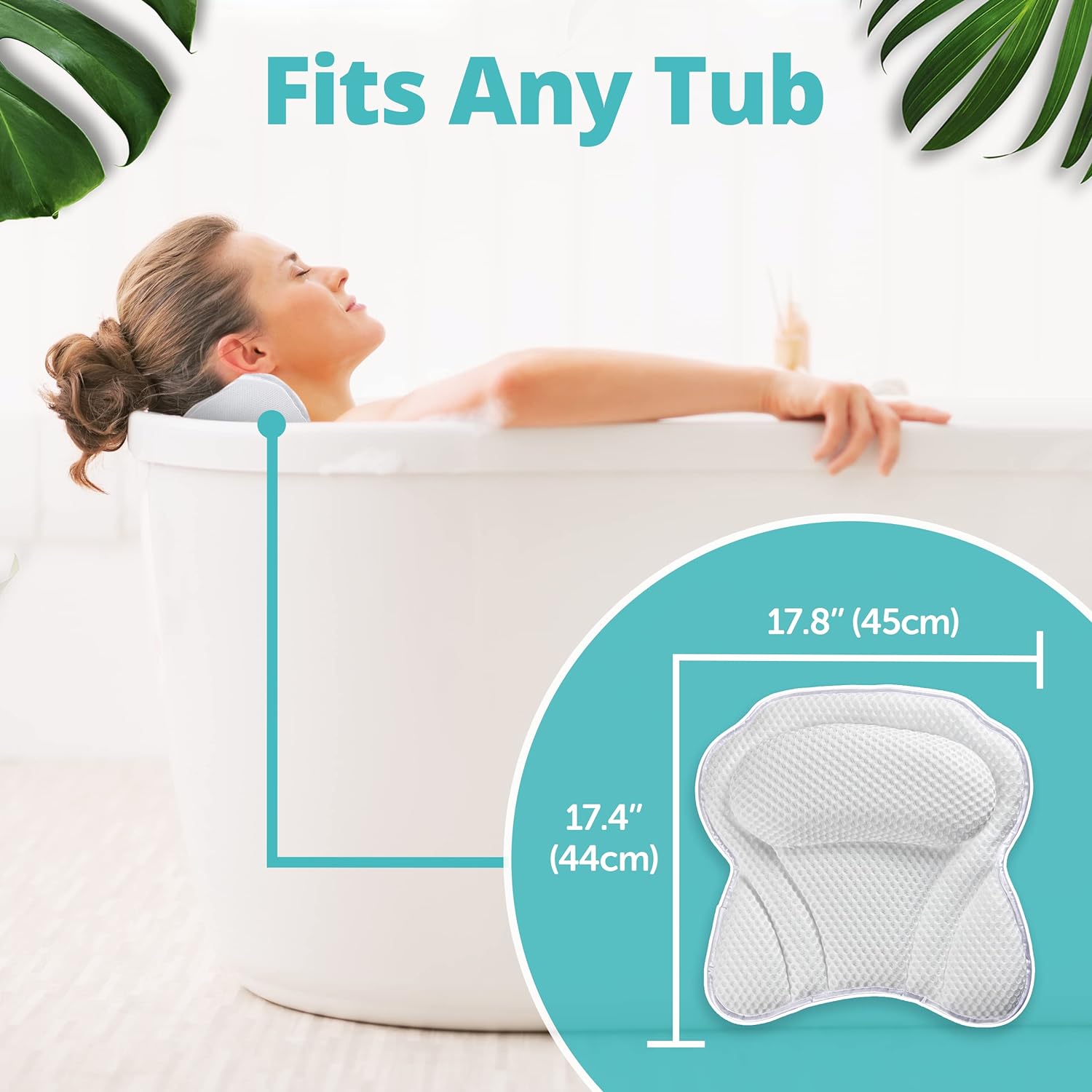 Bath Pillow Bathtub Pillow Back Neck Support Pillow, Spa Cushion for Tub, Relaxing Headrest Bath Pillow, Portable Washable Bathtub Accessories with 3D Air Mesh Thick Soft Bath Pillow, White