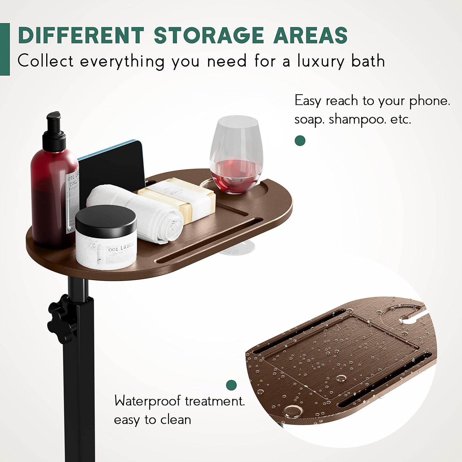 Yumkfoi Bamboo Bathtub Tray Table with Adjustable Height, Freestanding Bathtub Caddy for Tub Against Wall, Tub Organizer Suitable for Luxury Spa and House Warming Gift - Patent Protected (Black)