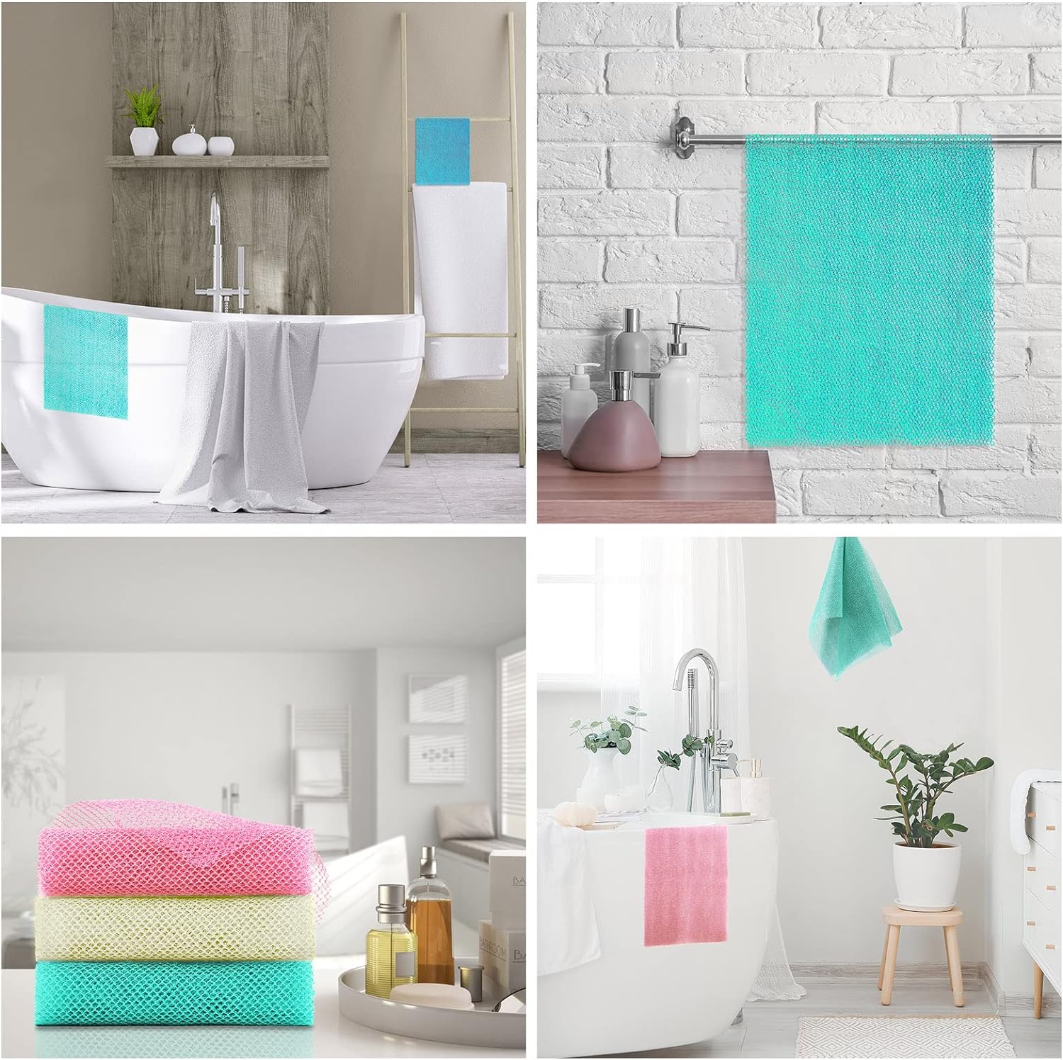 UJFQBH 3 Pieces African Bath Sponge African Net Long Net Bath Sponge Exfoliating Shower Body Scrubber Back Scrubber Skin Smoother,Great for Daily Use (Pink,Yellow,Purple)