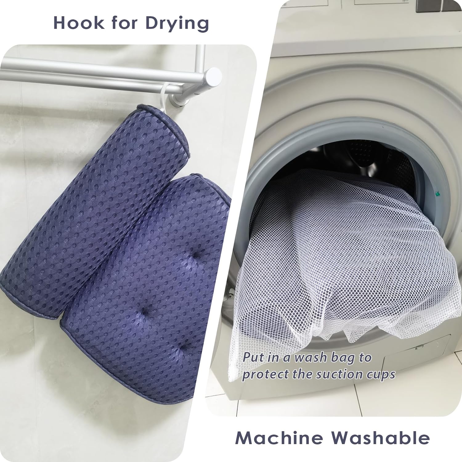 AEROiVi Bathtub Pillow Headrest Bath Pillows for Tub Neck and Back Support with Non Slip Suction Cups Spa Bath Cushion Relaxing Bathroom Accessories