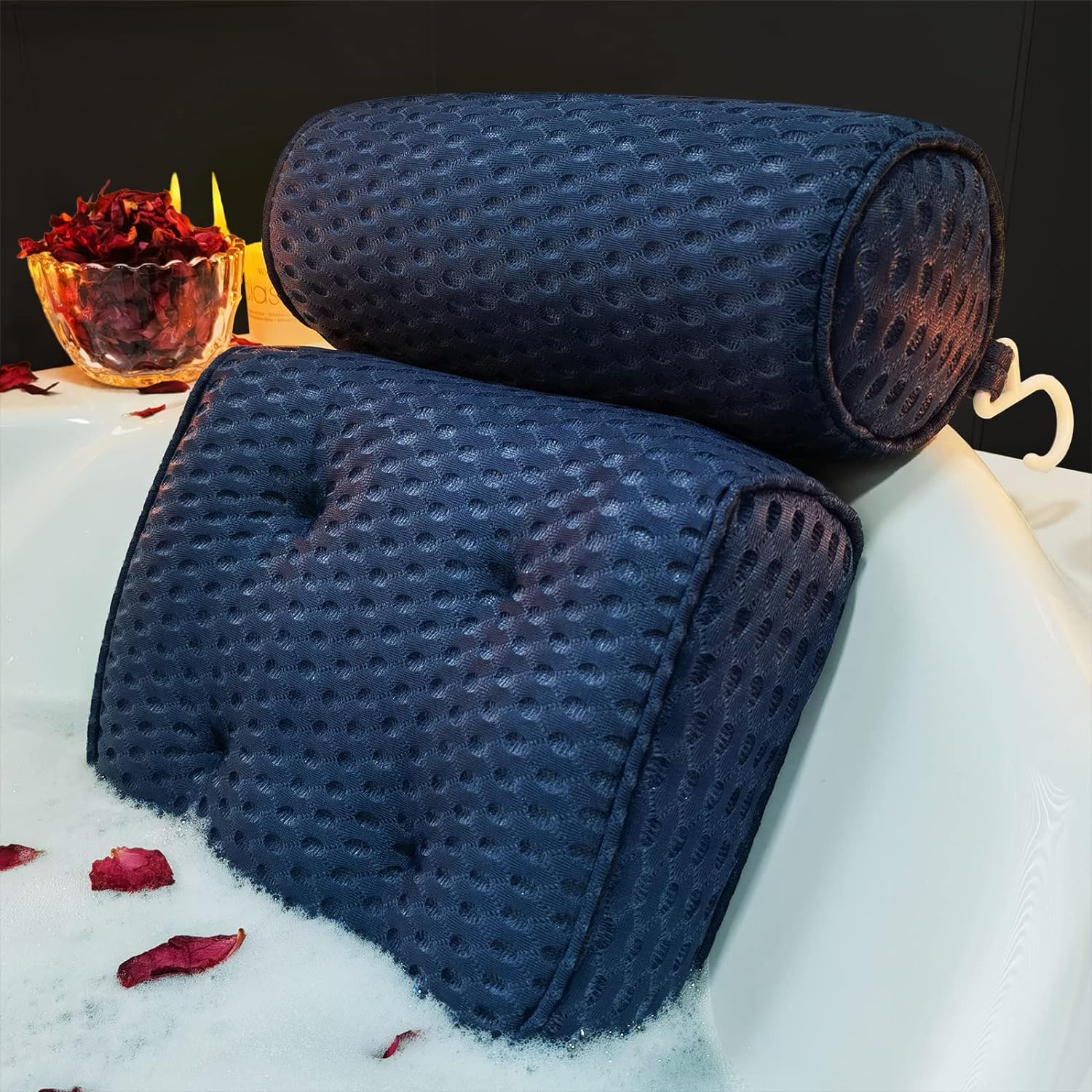 AEROiVi Bathtub Pillow Headrest Bath Pillows for Tub Neck and Back Support with Non Slip Suction Cups Spa Bath Cushion Relaxing Bathroom Accessories