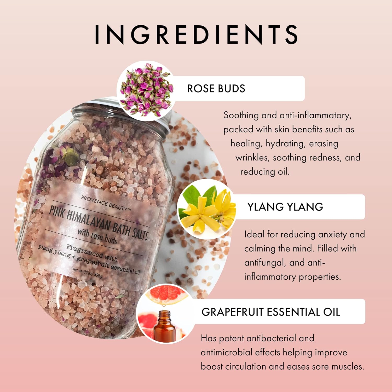 Pink Himalayan Bath Salt with Lavender - 100% Natural Aromatherapy and Relaxation - Lavender Grapefruit Essential Oil Bath Salts for Women Relaxing, Natural & Cleanse, Revitalize & Soothes Skin