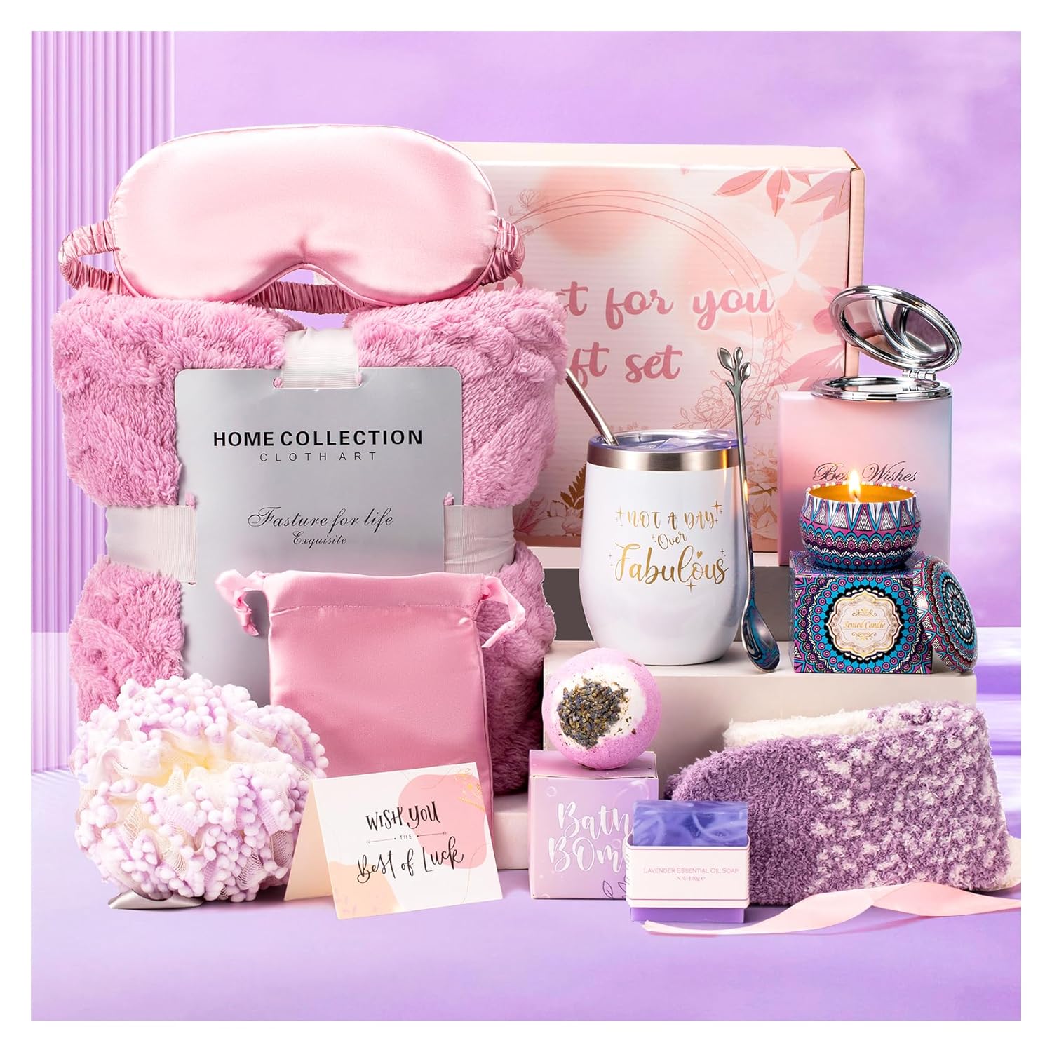 Birthday and Valentine's Day Gift Sets for Women - Get Well Soon Spa Gift Basket for Friend, Mother, Wife, Sister. Relaxation Gifts for Her.