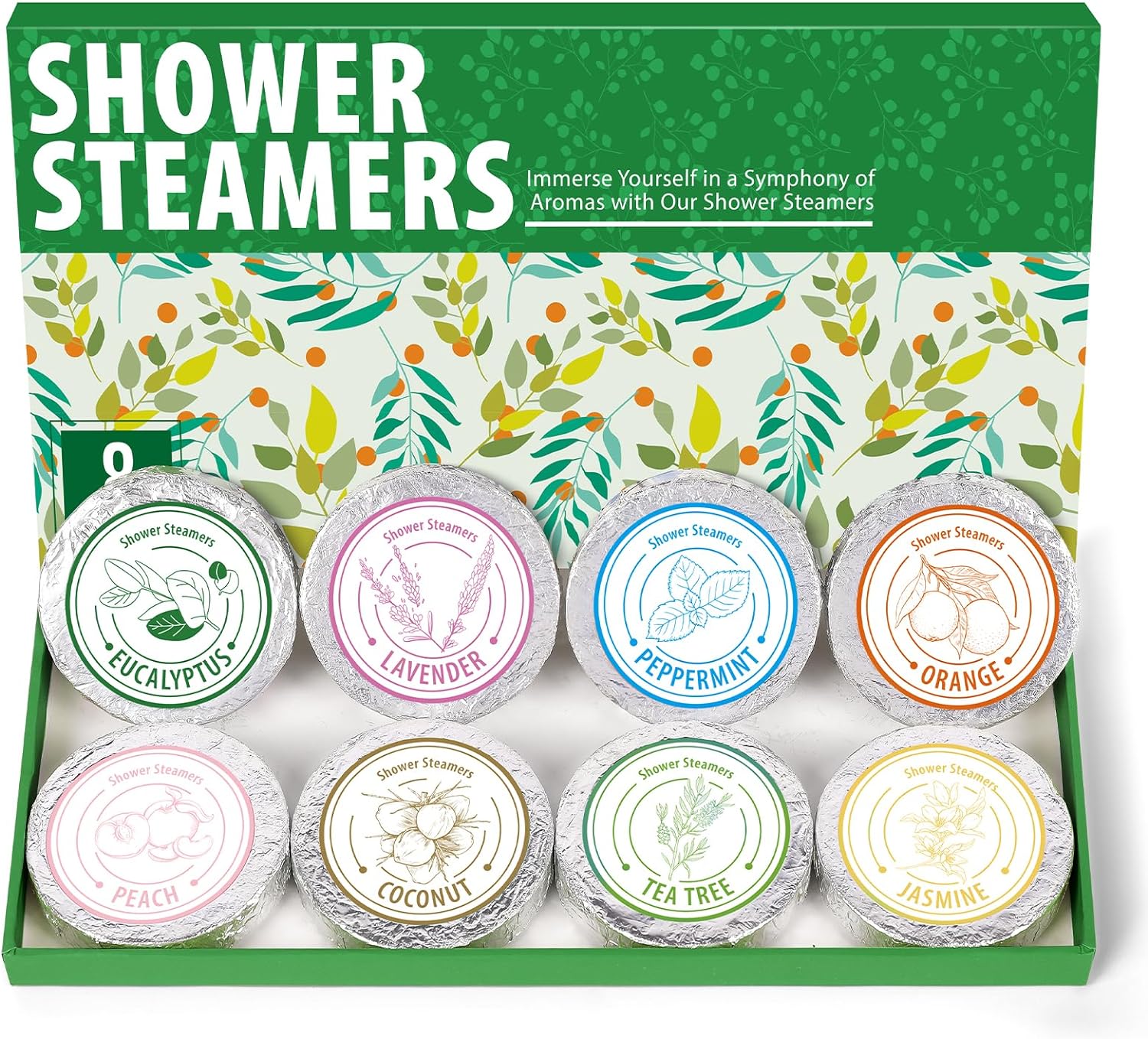 Shower Steamers Aromatherapy - Christmas Gifts for women 8 Pack Pure Essential Oil Shower Bombs for Home Spa Bath Self Care, Essential Oil Stress Relief and Relaxation Bath Gifts for Her Birthda Green
