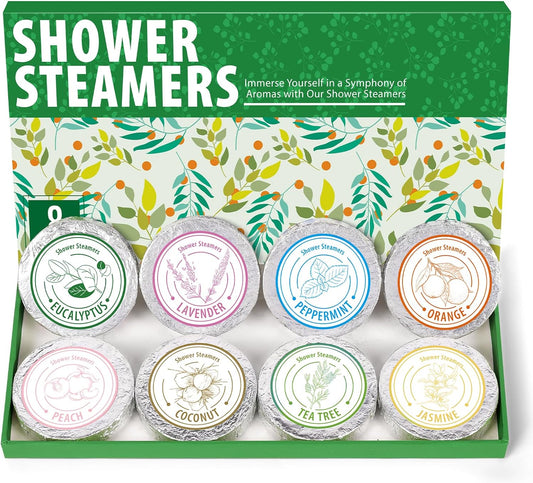 Shower Steamers Aromatherapy - Christmas Gifts for women 8 Pack Pure Essential Oil Shower Bombs for Home Spa Bath Self Care, Essential Oil Stress Relief and Relaxation Bath Gifts for Her Birthda Green