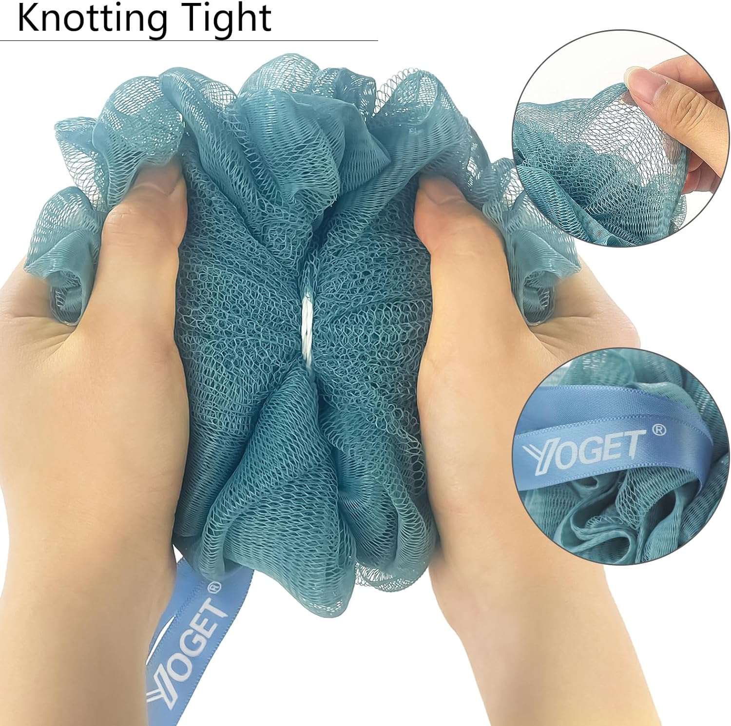 Yoget Charcoal Bath Loofah Sponge, 4 Pack Black 60G Large Shower Mesh Ball Soft Pouf Body Scrubber, Exfoliate, Cleanse, Soothe Skin, Black Loofah with White Trim