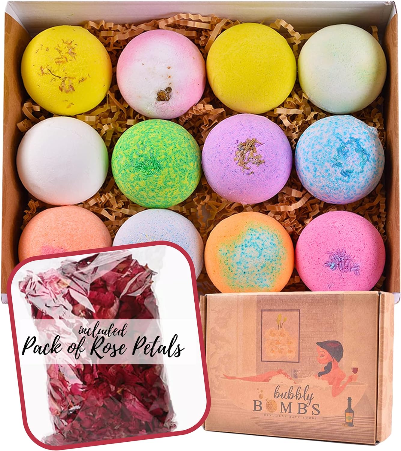 Bath Bombs Gift Set of 12, Natural Bath Bombs with Fizzes, Shea, Coco Butter, Scented Organic Bath Bomb, Gift Set for Women, Bath Bombs for Women