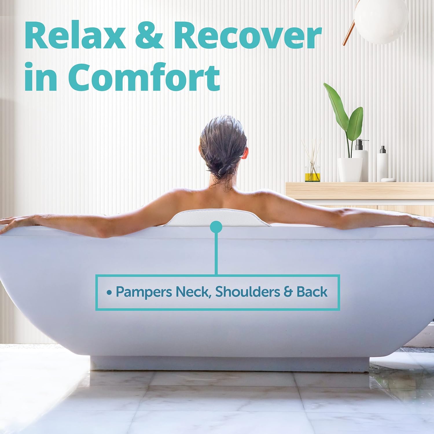 Bath Pillow Bathtub Pillow Back Neck Support Pillow, Spa Cushion for Tub, Relaxing Headrest Bath Pillow, Portable Washable Bathtub Accessories with 3D Air Mesh Thick Soft Bath Pillow, White