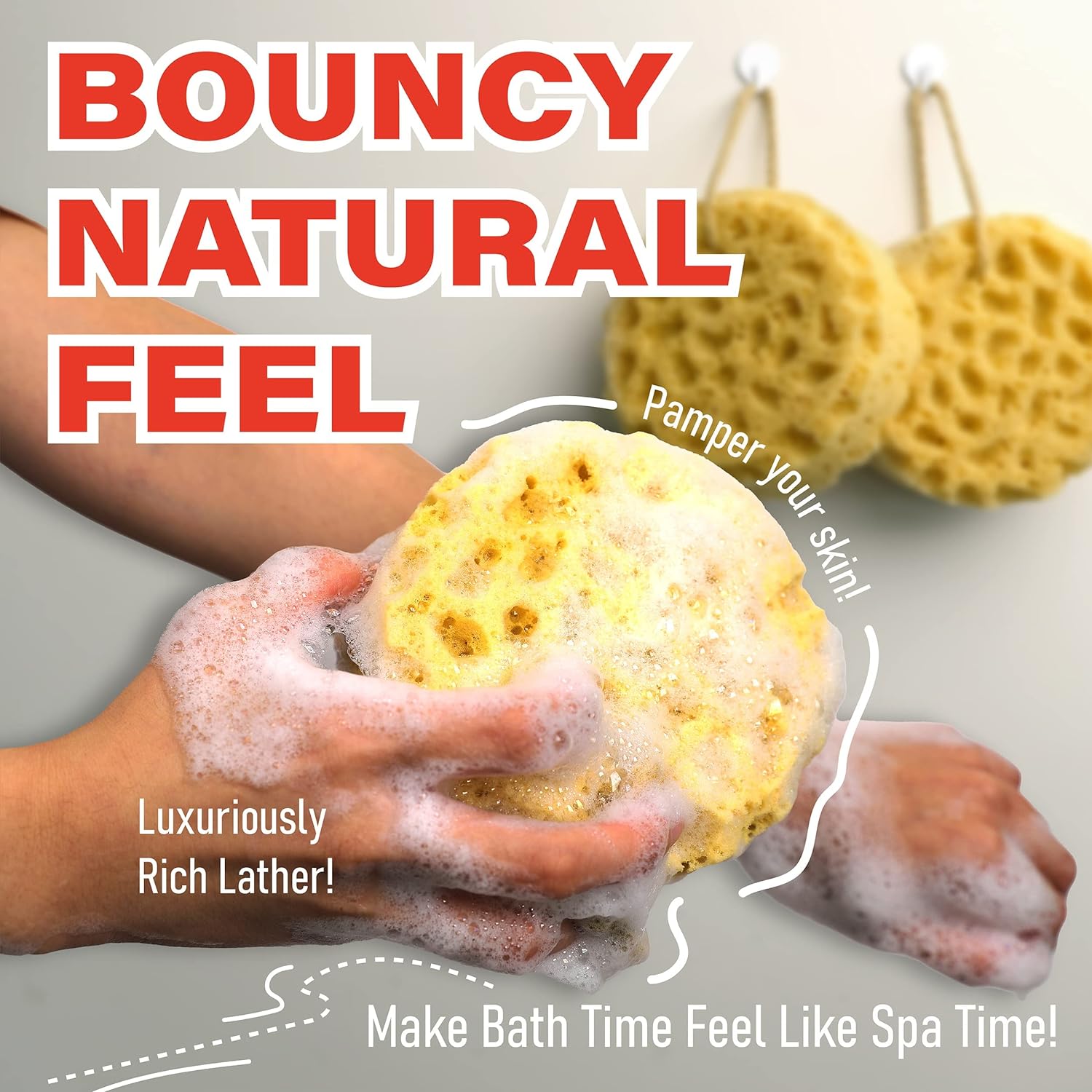 myHomeBody Premium Bath Sponge, Foam Loofah Sponge, Body Sponge for Shower - Large Size, Lots of Lather, Curvy, 3 Pack